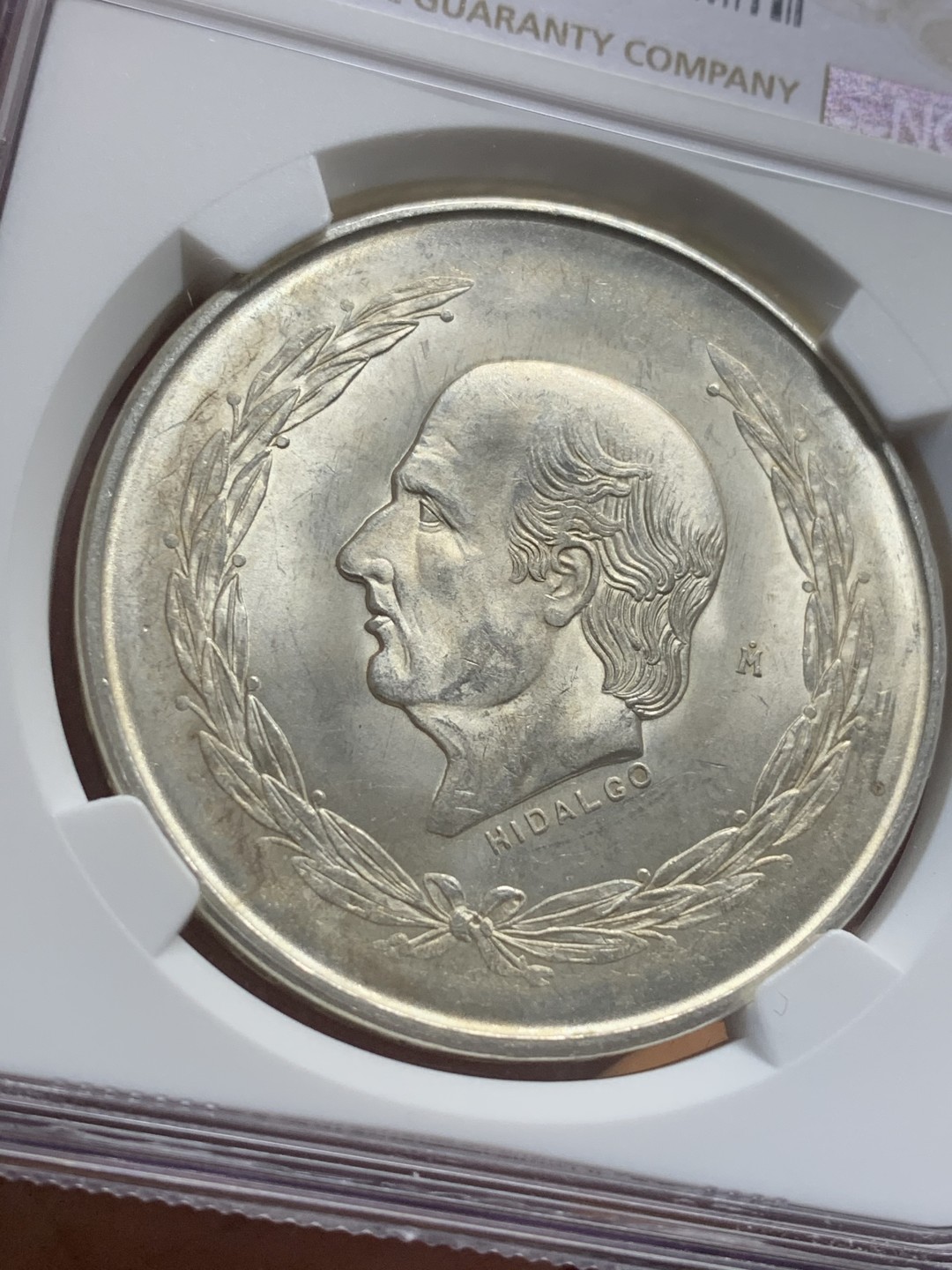 《竞宝斋》第112场-周日，周一 ，2场连拍（全场包邮） NGC-MS62 墨西哥1952年 5比索大银币 车轮转光 顶级状态