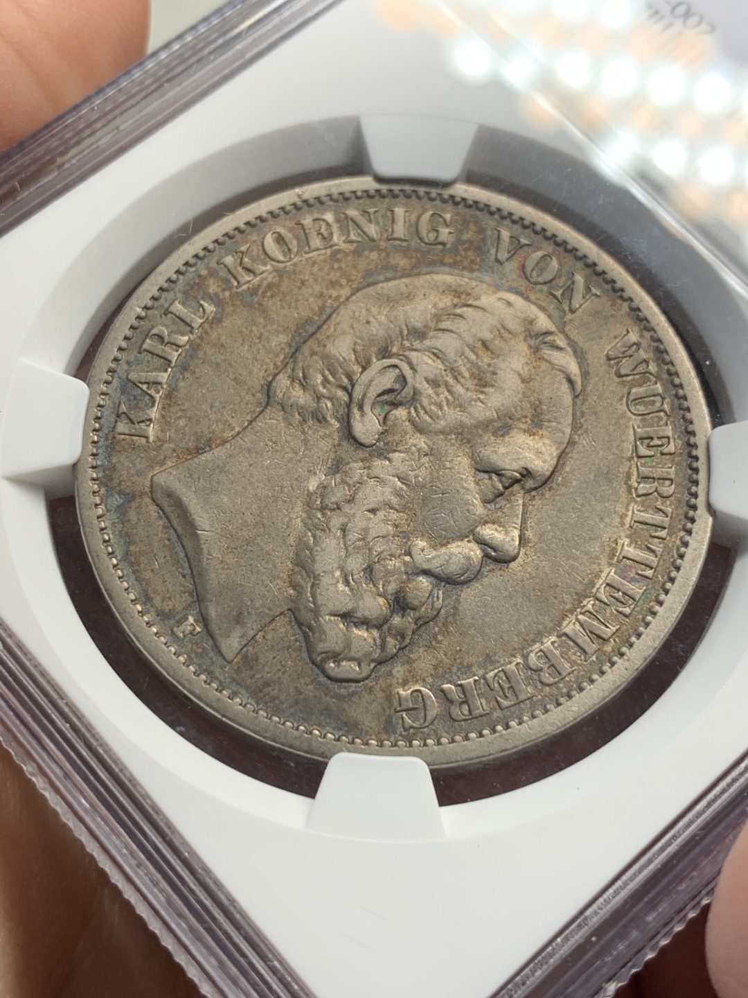 《竞宝斋》第112场-周日，周一 ，2场连拍（全场包邮） NGC VF35 1875年符腾堡5马克银币 味道佳