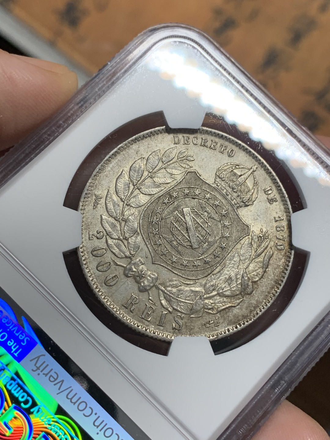 《竞宝斋》第112场-周日，周一 ，2场连拍（全场包邮） NGC-AU58 巴西1889年 佩德罗二世 2000R大银币 原光原味 暴涨品种