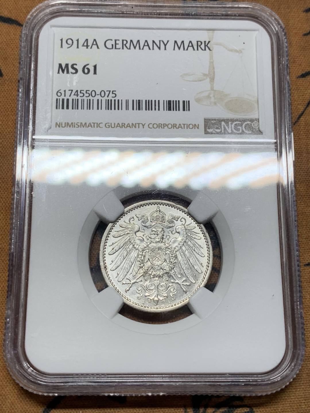 《竞宝斋》第112场-周日，周一 ，2场连拍（全场包邮） NGC MS61 德国1914年 1马克银币