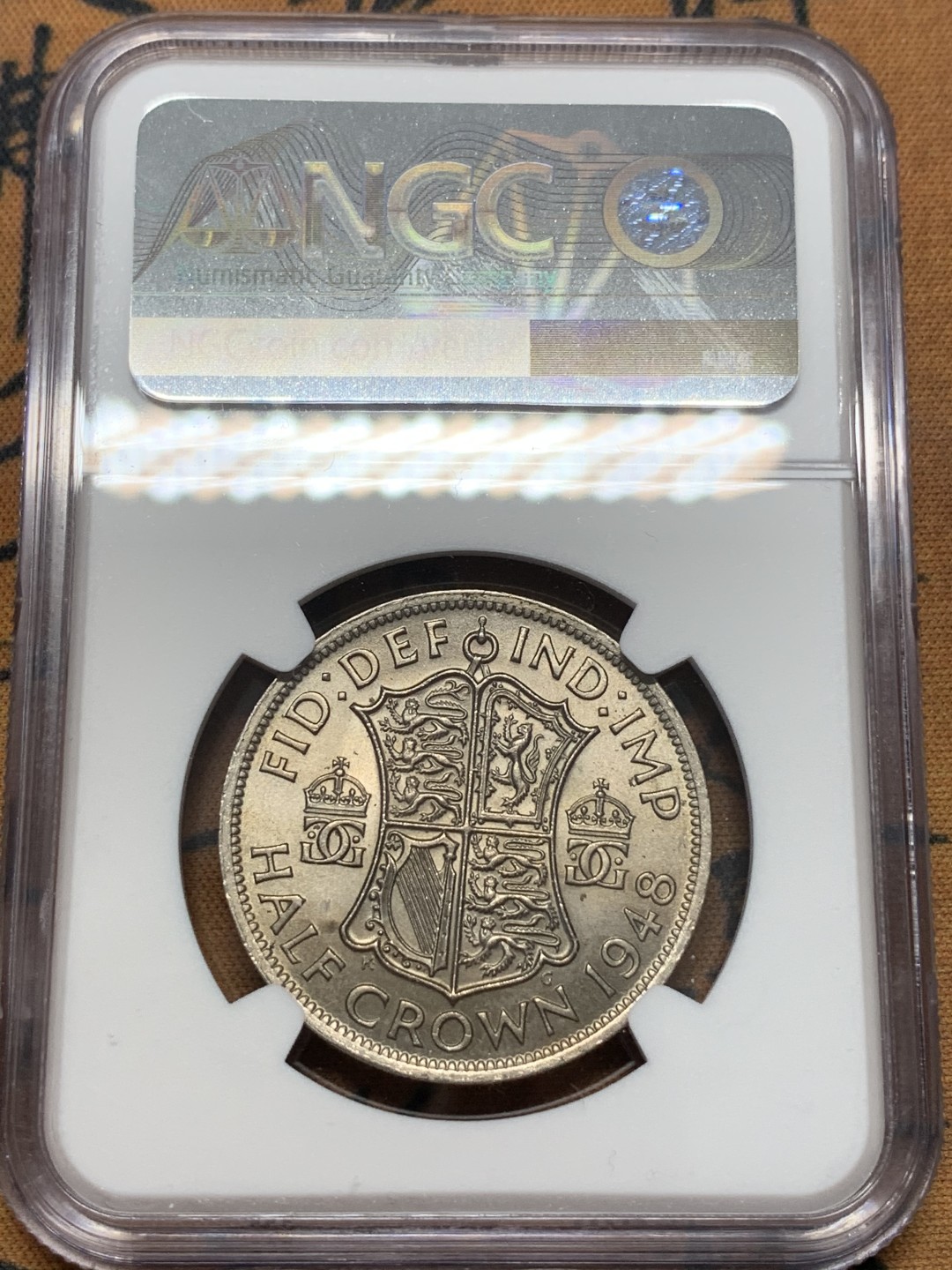 《竞宝斋》第112场-周日，周一 ，2场连拍（全场包邮） NGC-MS62 英国1948年乔治六世半克朗镍币