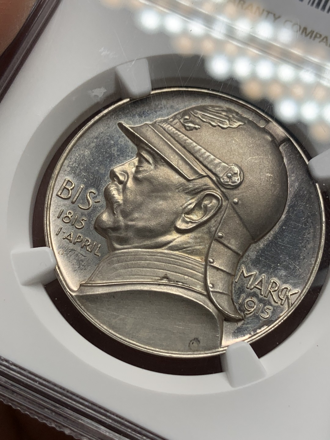 《竞宝斋》第112场-周日，周一 ，2场连拍（全场包邮） NGC MS61 1915年德国 铁血宰相俾斯麦诞辰 百年纪念银章 镜面底板 低评好品好状态