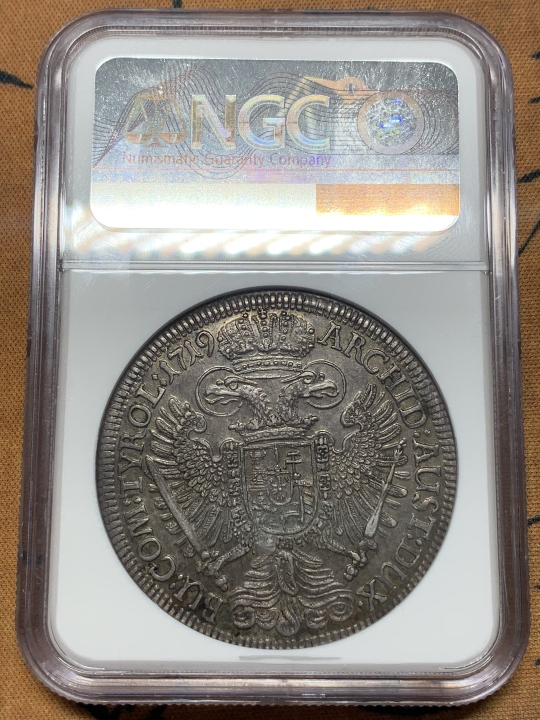 《竞宝斋》第112场-周日，周一 ，2场连拍（全场包邮） NGC UNC 神圣罗马帝国 1719年 卡尔六世 泰勒大银币 细节好 原味包浆 大波浪热门 品种