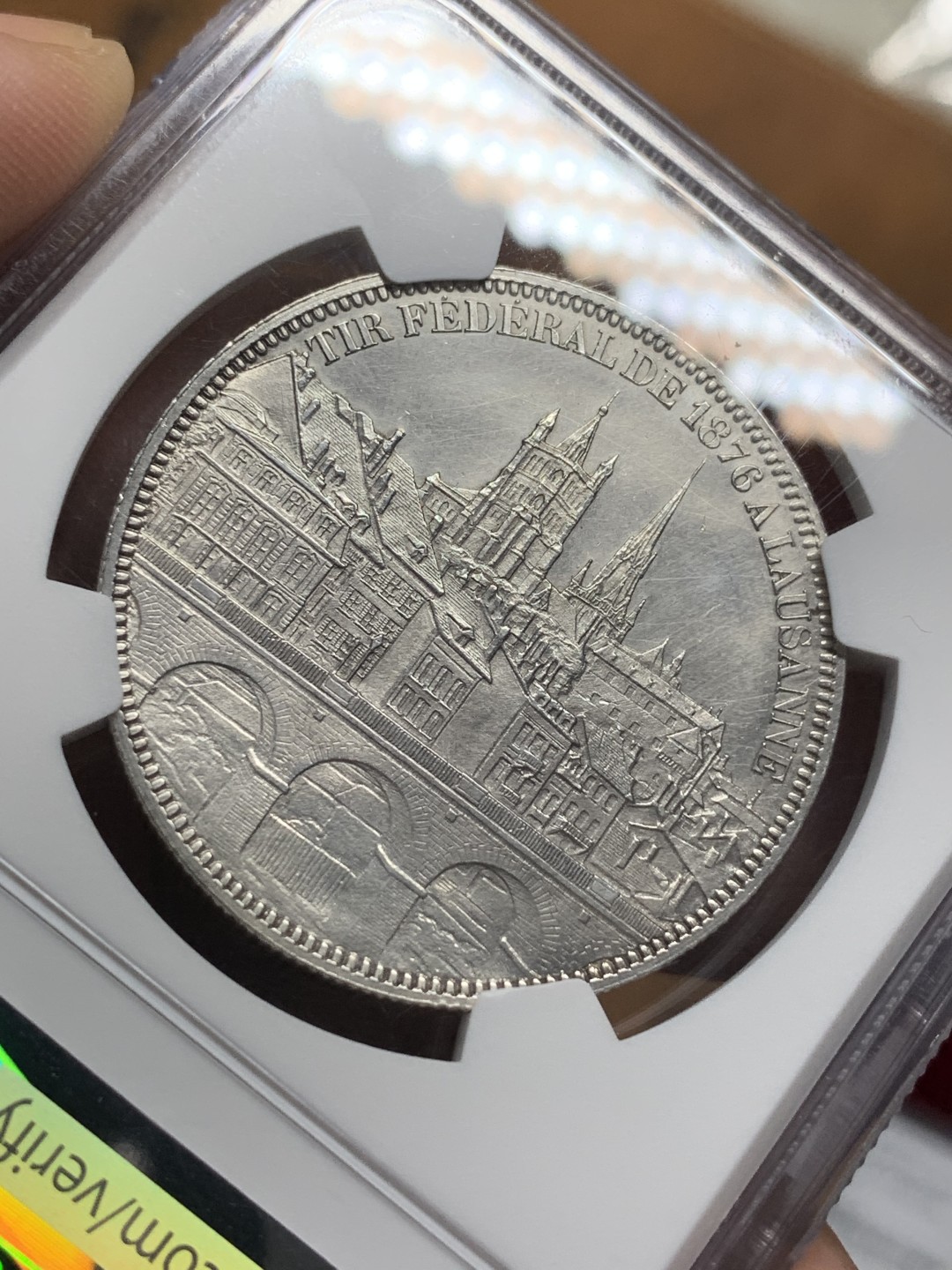 《竞宝斋》第112场-周日，周一 ，2场连拍（全场包邮） NGC UNC 瑞士 洛桑射击节 5法郎 银币 发行量2W 枚 底板好 整体无磨损