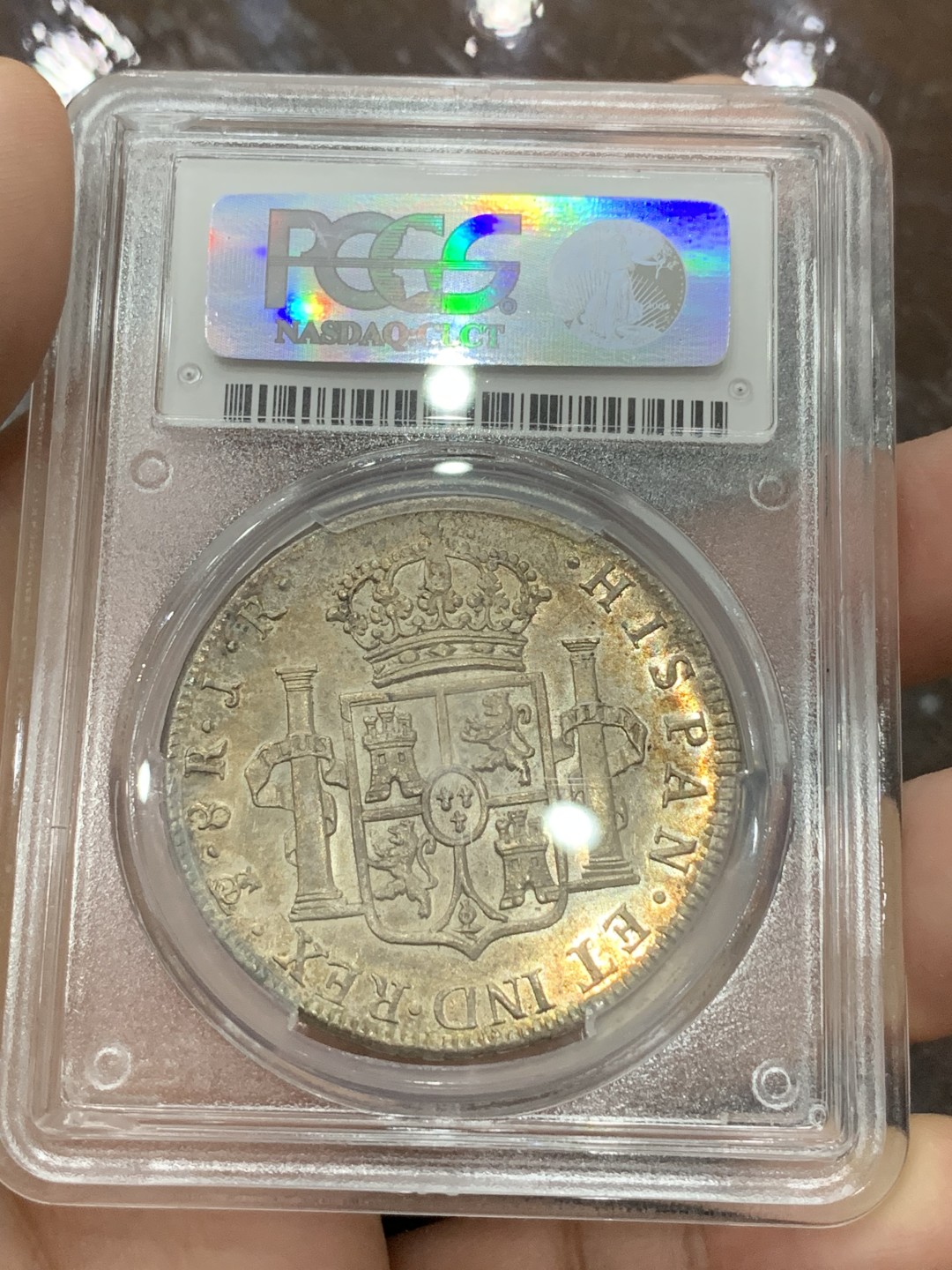 《竞宝斋》第112场-周日，周一 ，2场连拍（全场包邮） PCGS-MS62 1774年西属玻利维亚卡三8R 全币深打，金色包浆，打制是影响西属币价格的最重要因素之一 绝美