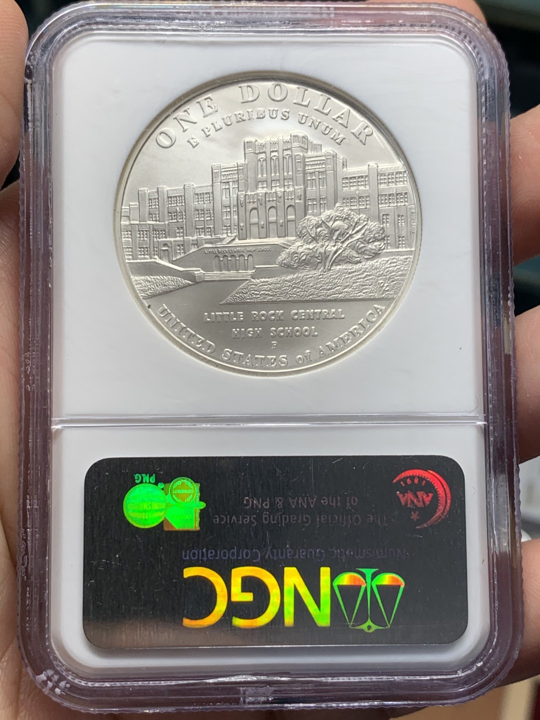 《竞宝斋》第112场-周日，周一 ，2场连拍（全场包邮） NGC MS69 美国 2007年 小石城中学解除种族隔离 1美元 银币