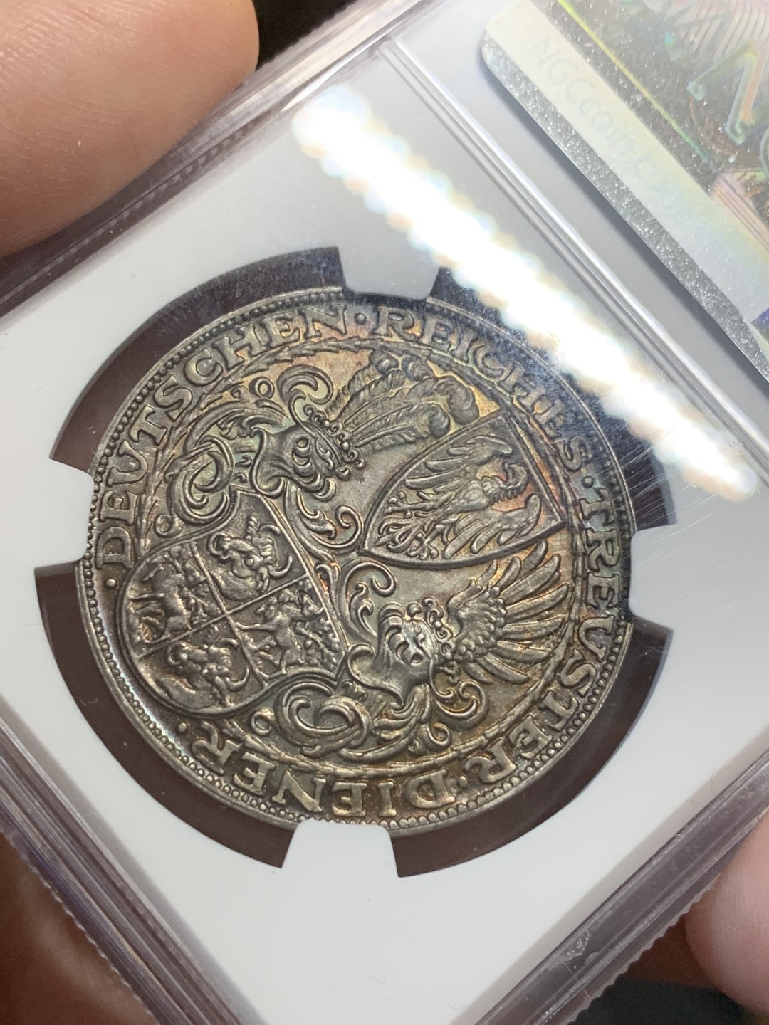 《竞宝斋》第112场-周日，周一 ，2场连拍（全场包邮） NGC-MS63 德国1927年兴登堡80大寿银章 深彩包浆 厚重而美丽