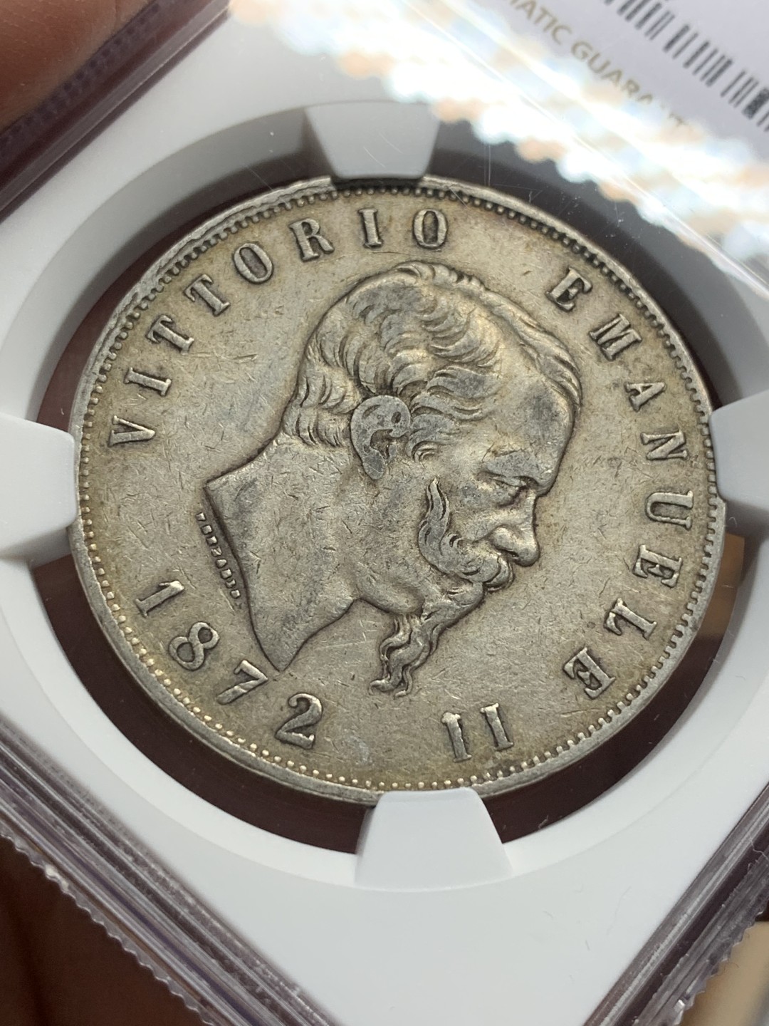 《竞宝斋》第112场-周日，周一 ，2场连拍（全场包邮） NGC-XF45 意大利1872年 艾曼纽尔二世 5里拉大银币 原味好品