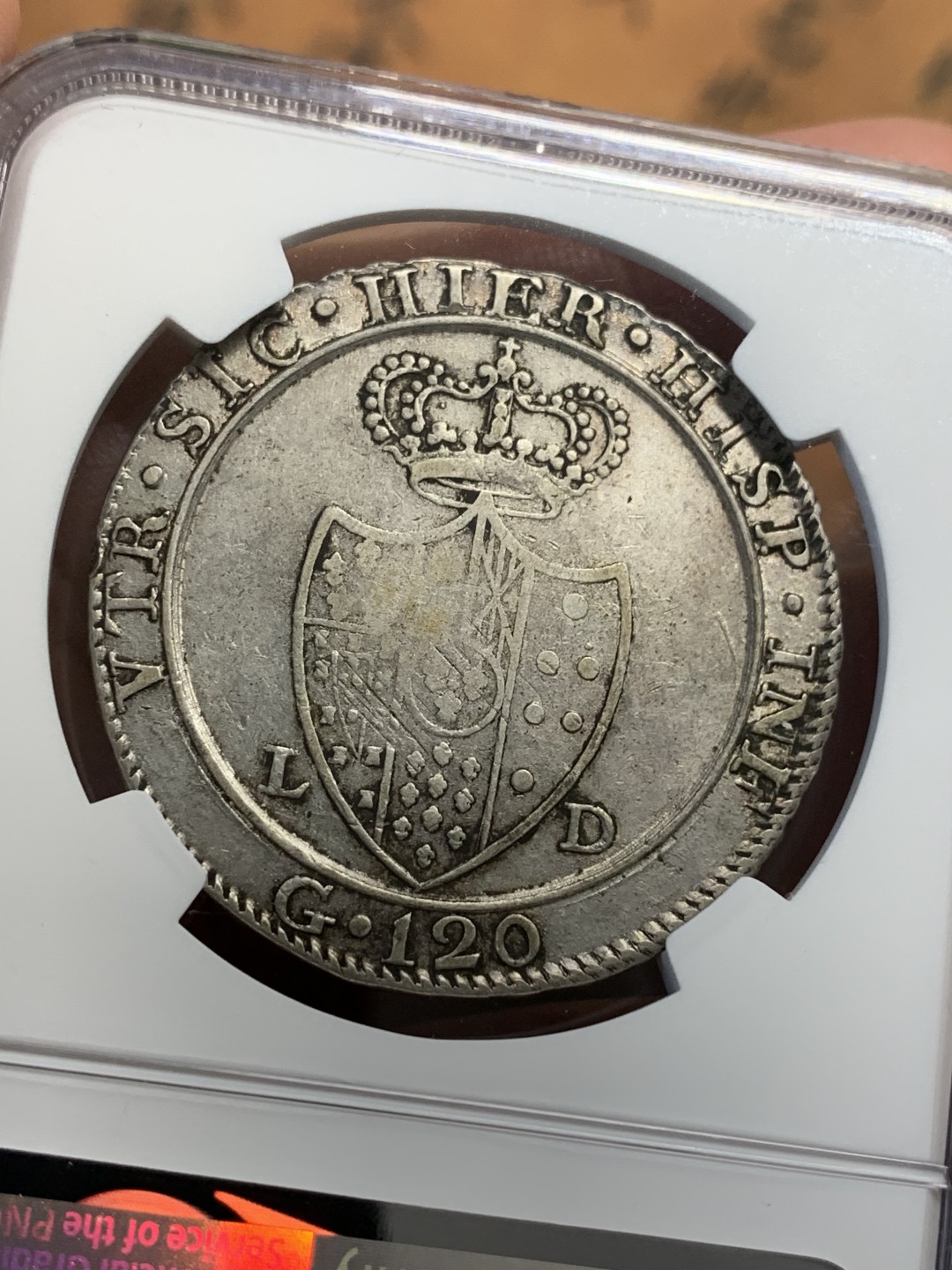 《竞宝斋》第112场-周日，周一 ，2场连拍（全场包邮） NGC-XF45 意大利1805年 斐迪南四世 120G大银币 原味好品 稀少品种