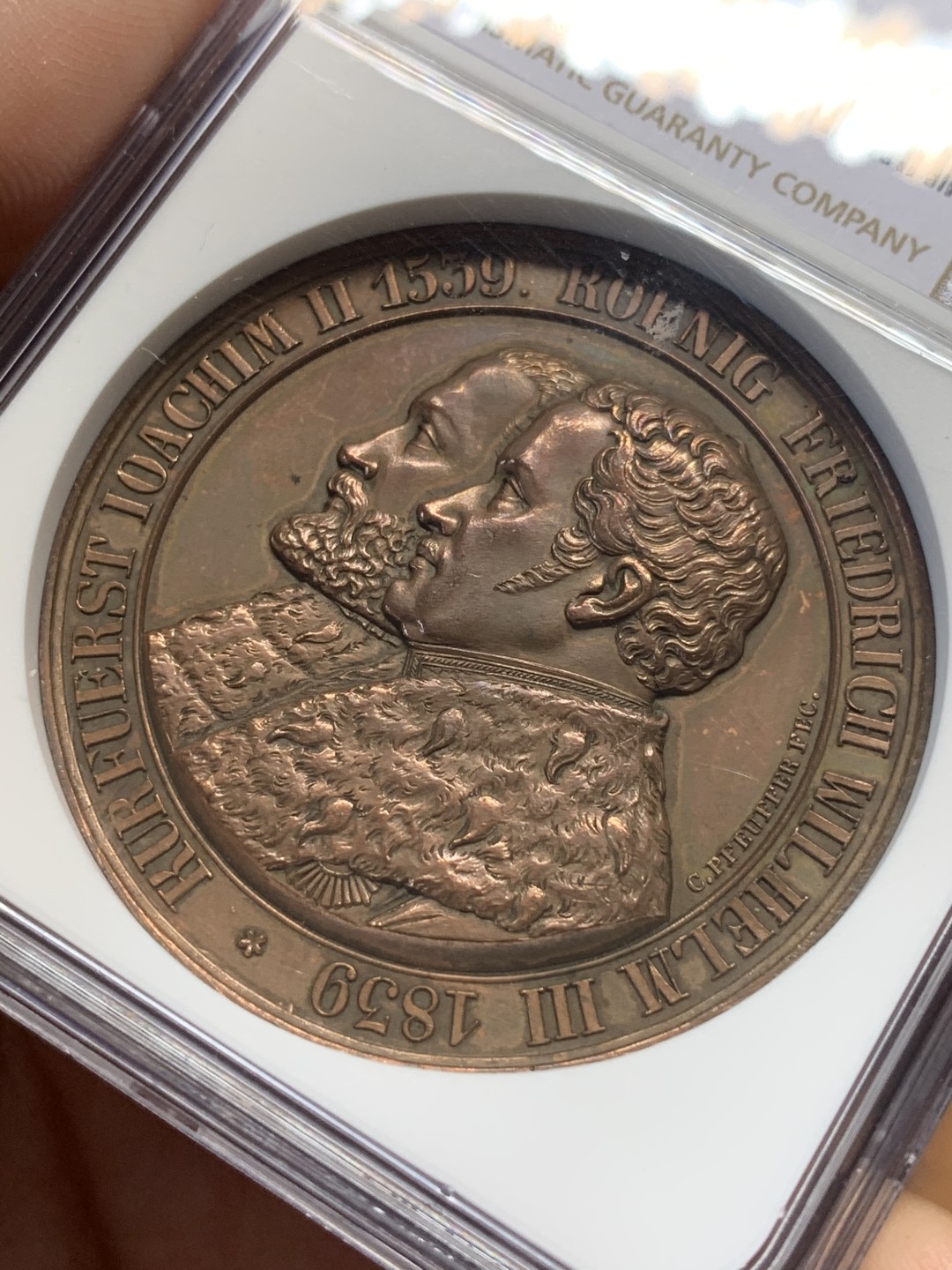 《竞宝斋》第112场-周日，周一 ，2场连拍（全场包邮） NGC UNC 德国1839宗教改革三百周年纪念铜章 加厚盒