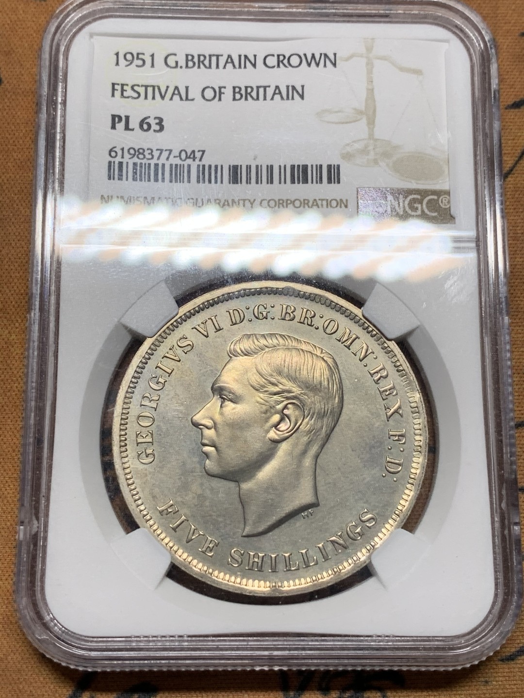 《竞宝斋》第112场-周日，周一 ，2场连拍（全场包邮） NGC-PL63 英国1951年镍马剑克朗，英国唯一的镍制马剑克朗