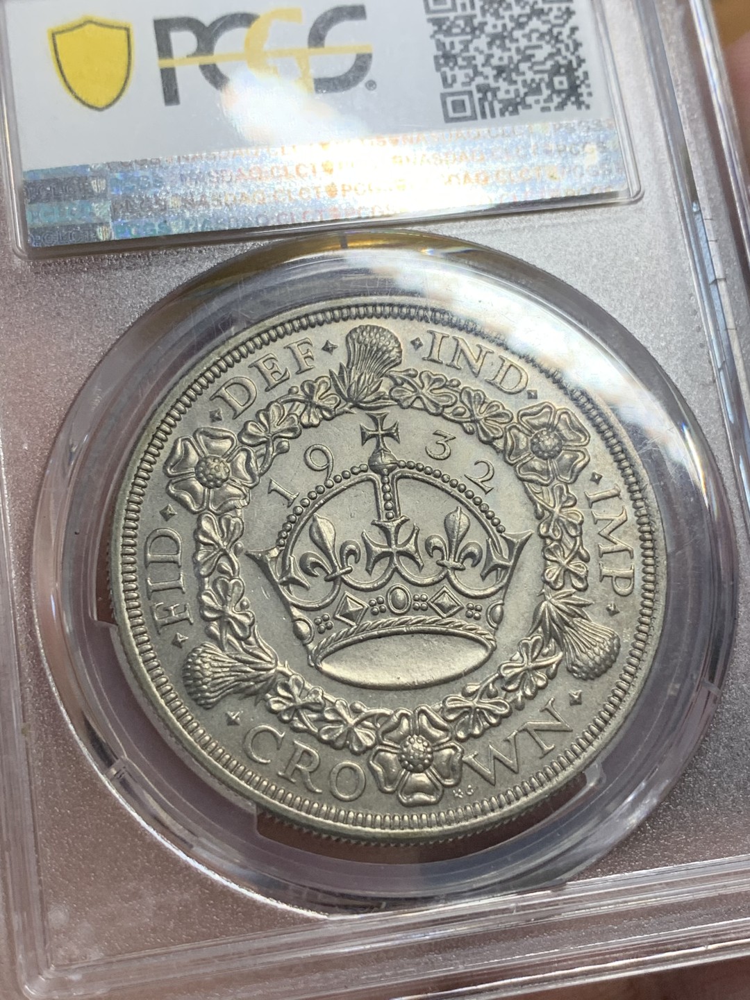 《竞宝斋》第112场-周日，周一 ，2场连拍（全场包邮） PCGS-MS62英国1932年乔五花冠克朗 R级珍惜度 资料显示发行量2395枚 2021同分外拍已接近八千人民币  少见年份