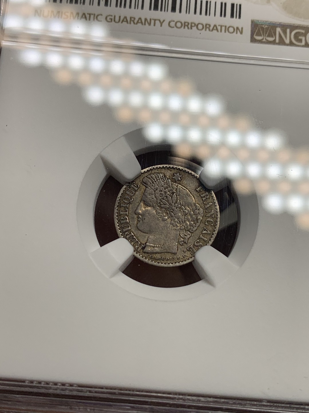 《竞宝斋》第112场-周日，周一 ，2场连拍（全场包邮） NGC-AU55 1850A 法国谷物女神20分银币 不常见的面值 小的还可以玩玩