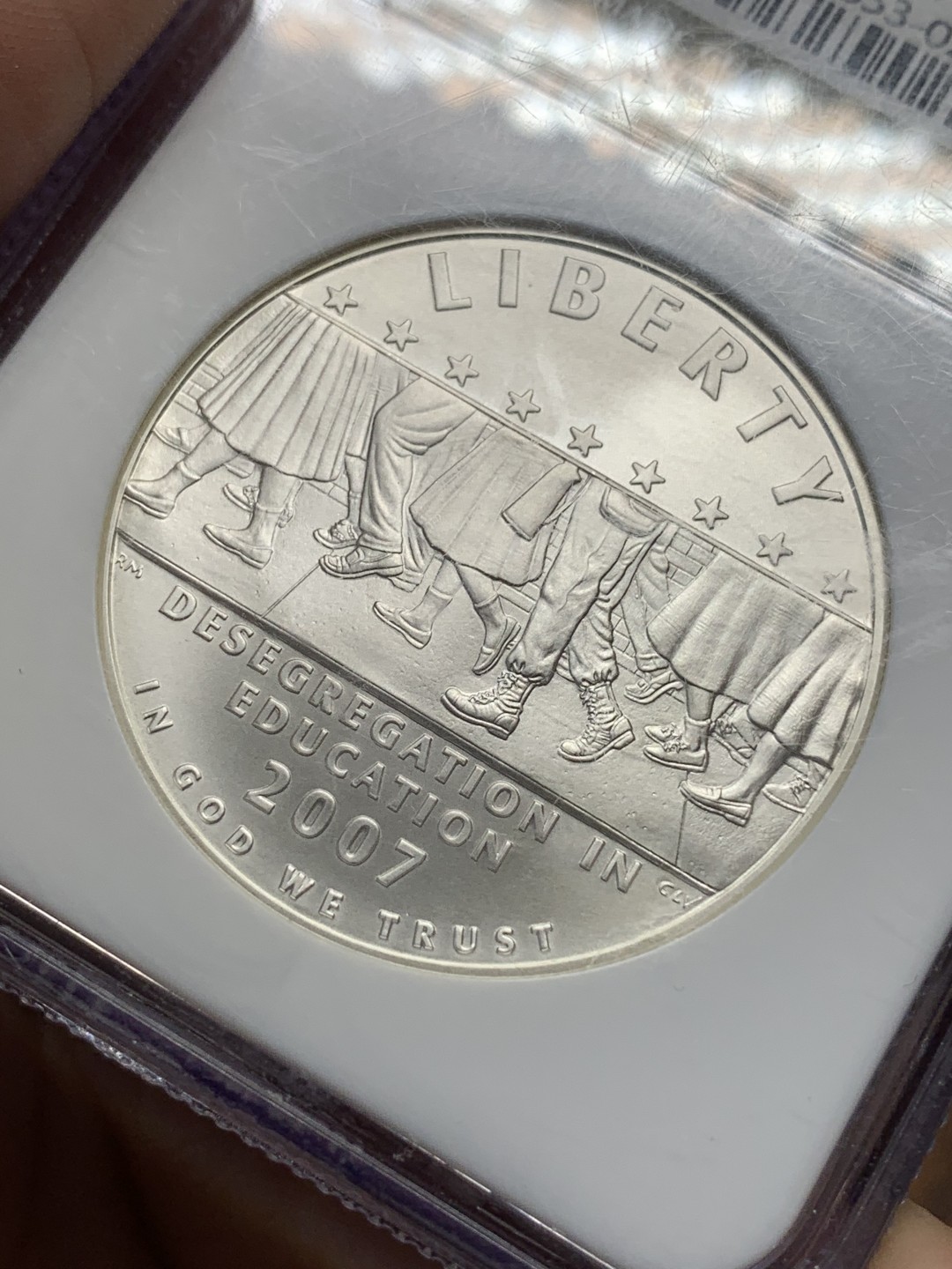 《竞宝斋》第112场-周日，周一 ，2场连拍（全场包邮） NGC MS69 美国 2007年 小石城中学解除种族隔离 1美元 银币