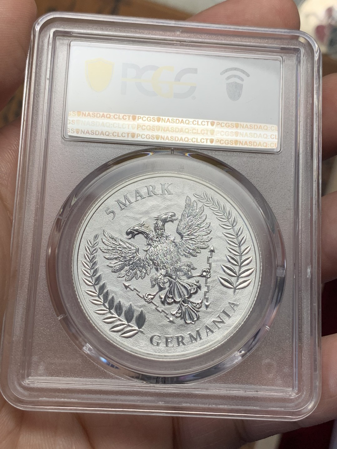 《竞宝斋》第112场-周日，周一 ，2场连拍（全场包邮） PCGS-MS69 德国2020年5马克纪念大银，日耳曼妮娅女神与雄鹰。日耳曼尼亚造币厂出品，女神系列，顶级分数