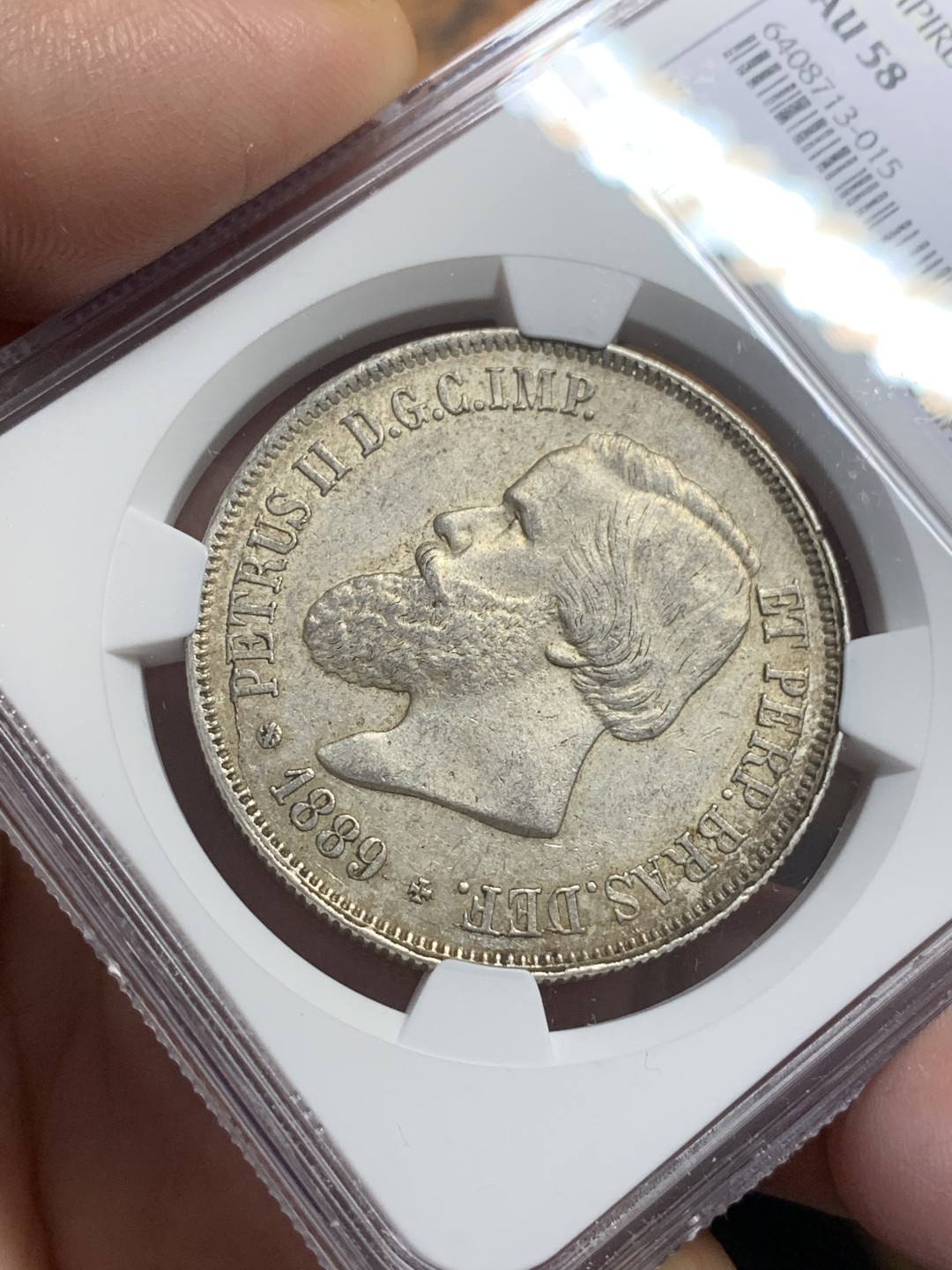 《竞宝斋》第112场-周日，周一 ，2场连拍（全场包邮） NGC-AU58 巴西1889年 佩德罗二世 2000R大银币 原光原味 暴涨品种