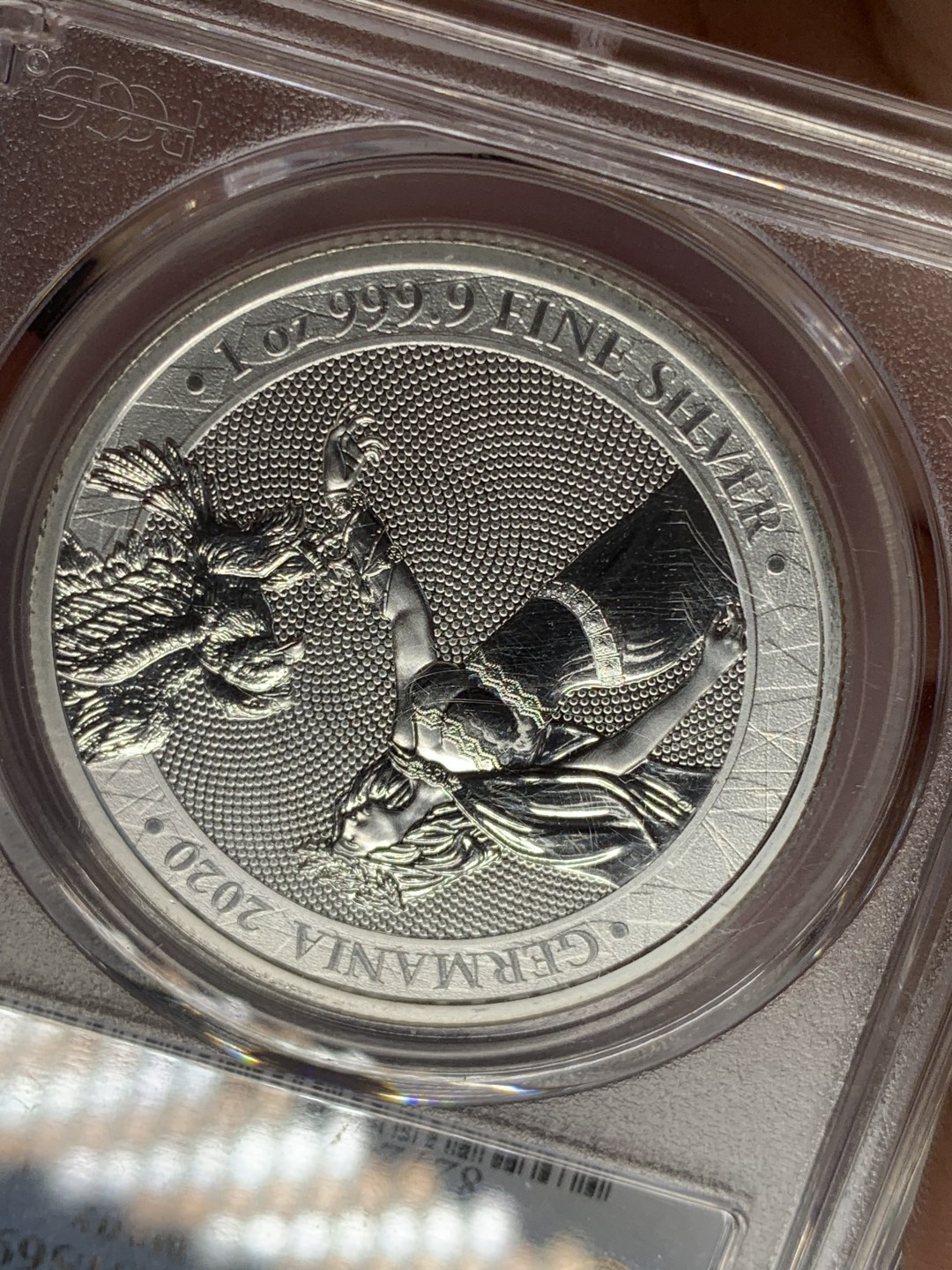 《竞宝斋》第112场-周日，周一 ，2场连拍（全场包邮） PCGS-MS69 德国2020年5马克纪念大银，日耳曼妮娅女神与雄鹰。日耳曼尼亚造币厂出品，女神系列，顶级分数