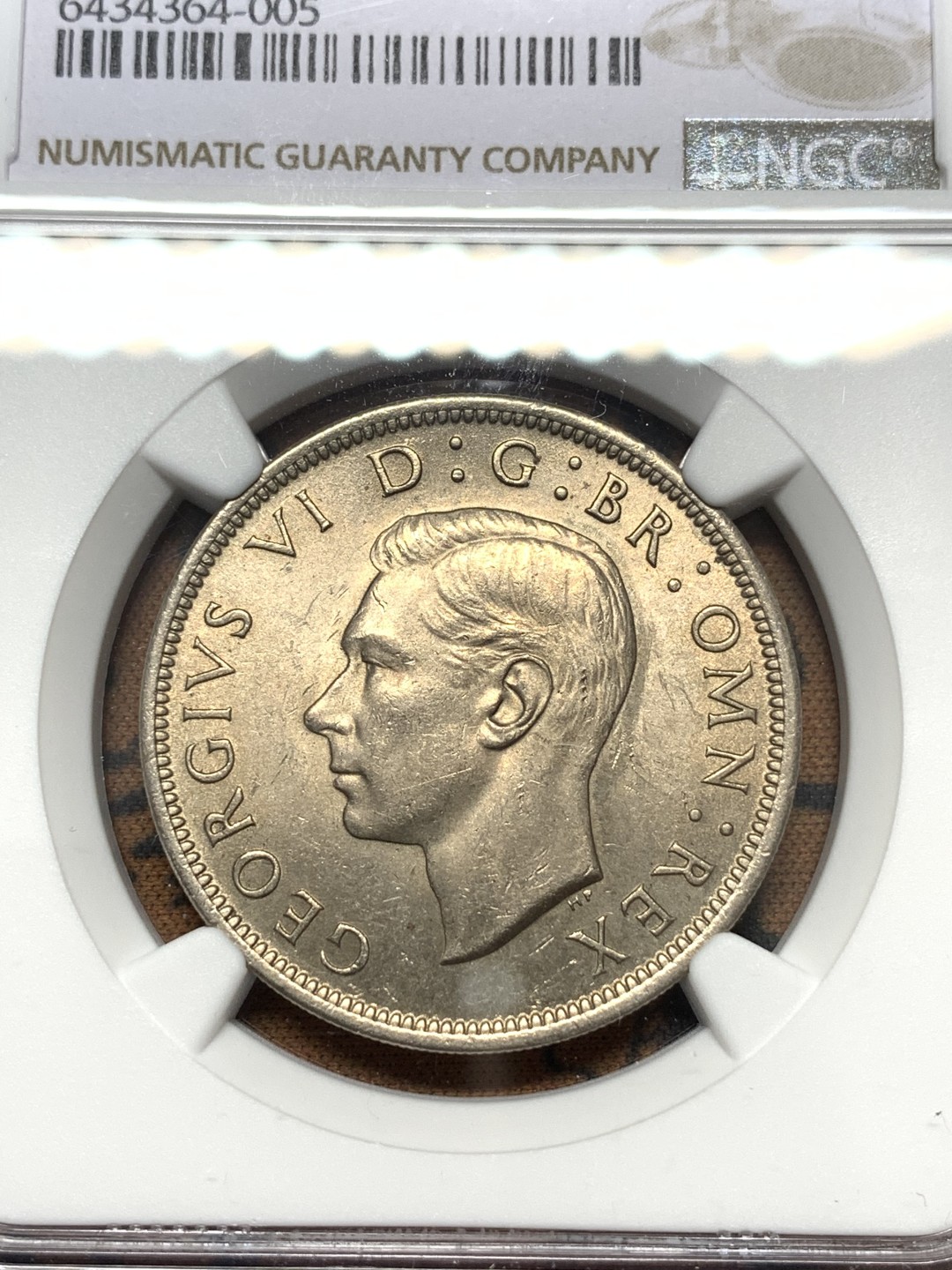 《竞宝斋》第112场-周日，周一 ，2场连拍（全场包邮） NGC-MS62 英国1948年乔治六世半克朗镍币