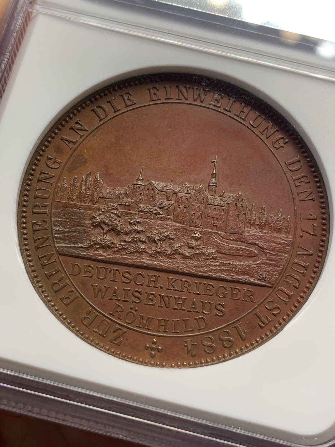 《竞宝斋》第112场-周日，周一 ，2场连拍（全场包邮） NGC MS62BN 德国1884玛丽恩堡落成纪念城市景观铜章 加厚盒子