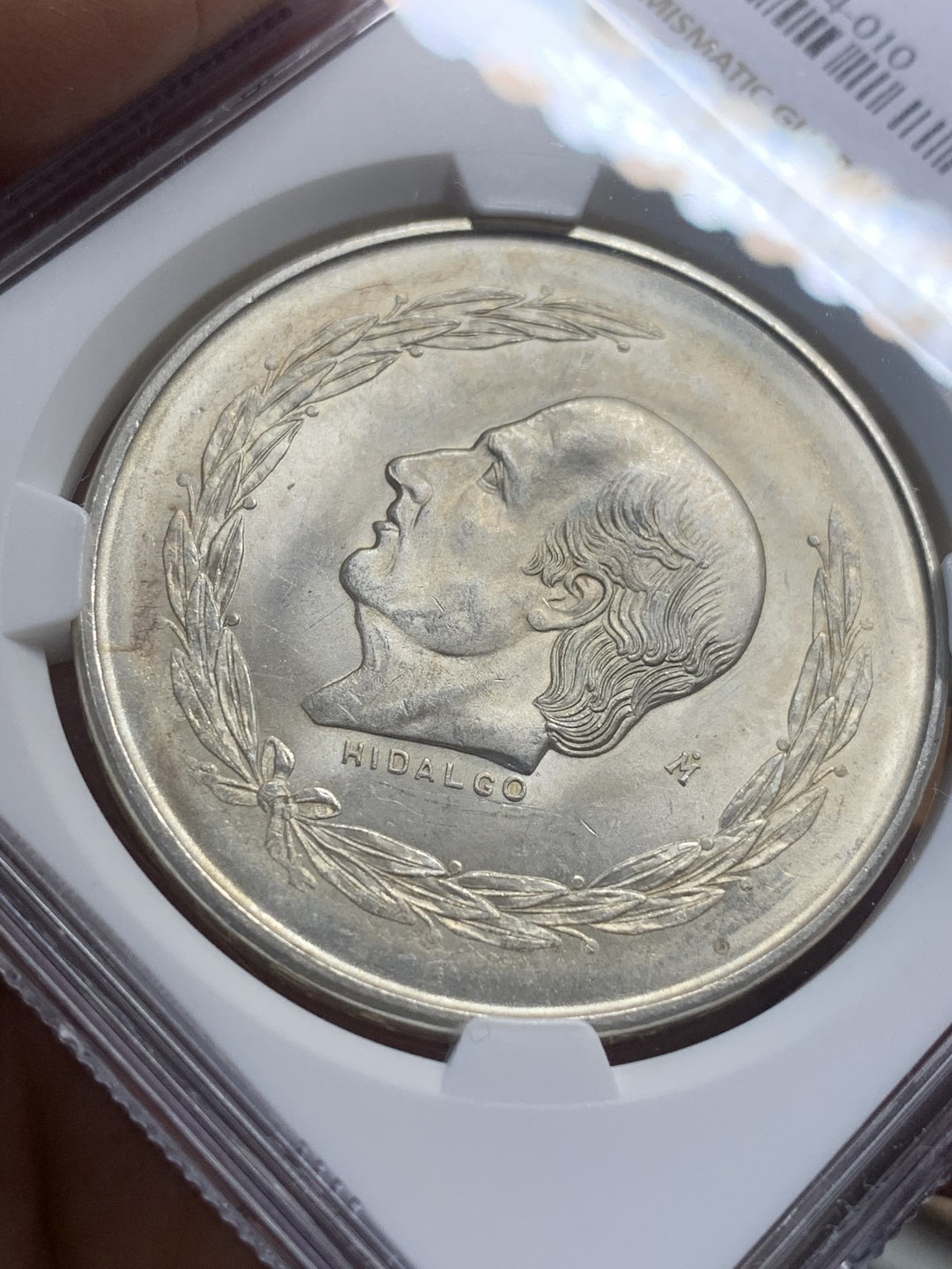 《竞宝斋》第112场-周日，周一 ，2场连拍（全场包邮） NGC-MS62 墨西哥1952年 5比索大银币 车轮转光 顶级状态