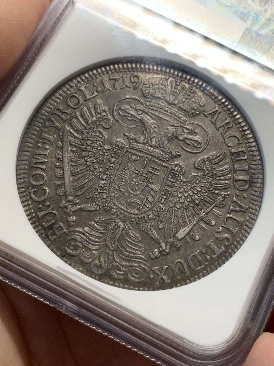 《竞宝斋》第112场-周日，周一 ，2场连拍（全场包邮） NGC UNC 神圣罗马帝国 1719年 卡尔六世 泰勒大银币 细节好 原味包浆 大波浪热门 品种