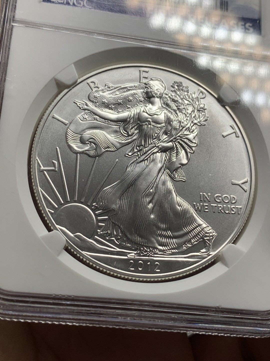 《竞宝斋》第112场-周日，周一 ，2场连拍（全场包邮） NGC MS69 美国 2012年 行走女神 1美元1盎司银币 31克的大个