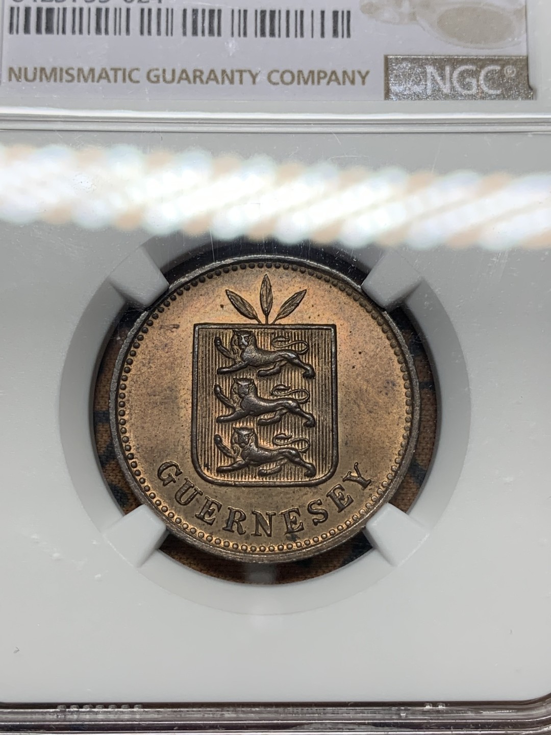 《竞宝斋》第112场-周日，周一 ，2场连拍（全场包邮） NGC MS63 RB英属格恩济1910H4道布 更高分仅三枚