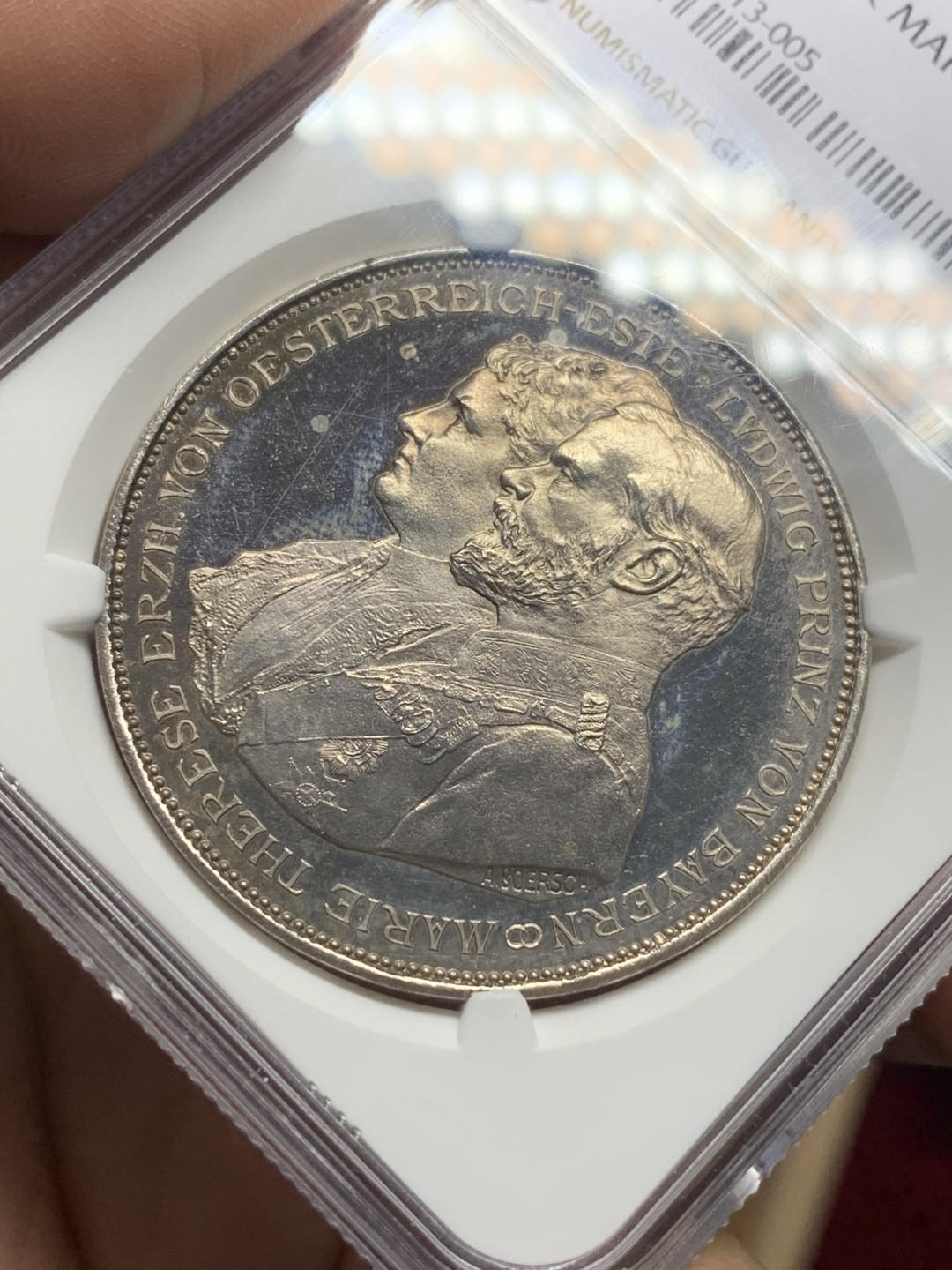 《竞宝斋》第112场-周日，周一 ，2场连拍（全场包邮） NGC-MS61 德国1893年拜仁路德维希家族子孙树 大规格银章 镜面工艺严重压分