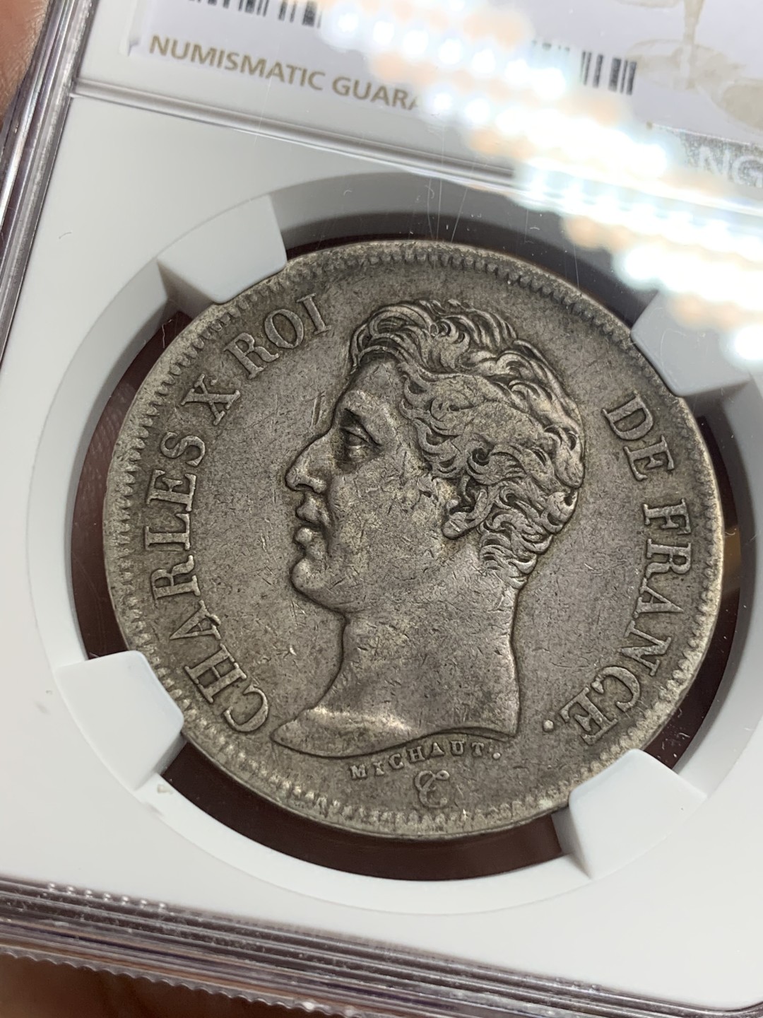 《竞宝斋》第112场-周日，周一 ，2场连拍（全场包邮） 第三名 NGC-XF40 法国1826-MA年 查理十世 5法郎大银币 传世老包浆 非常漂亮