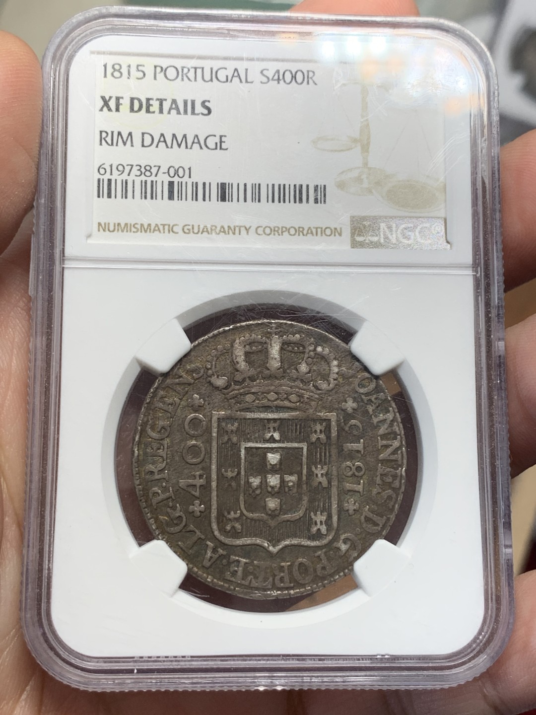 《竞宝斋》第112场-周日，周一 ，2场连拍（全场包邮） NGC-XF  葡萄牙  1815年 400R 银币 原味状态 少见品种
