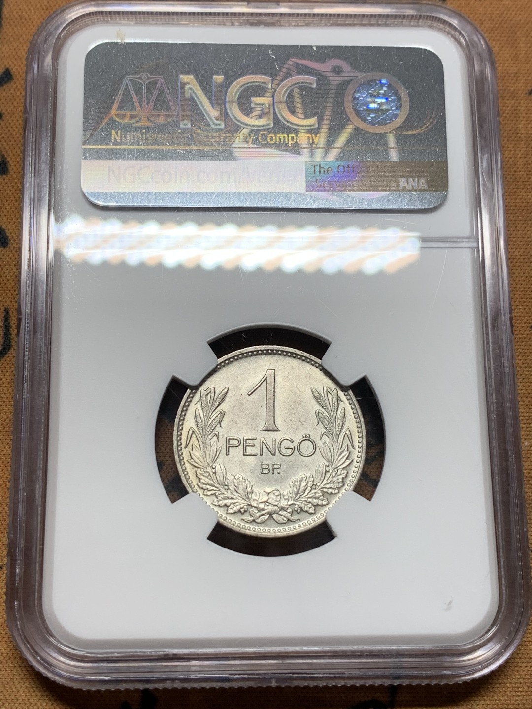 《竞宝斋》第112场-周日，周一 ，2场连拍（全场包邮） NGC-MS63 匈牙利1939年 盾徽1潘果银币 少见品种