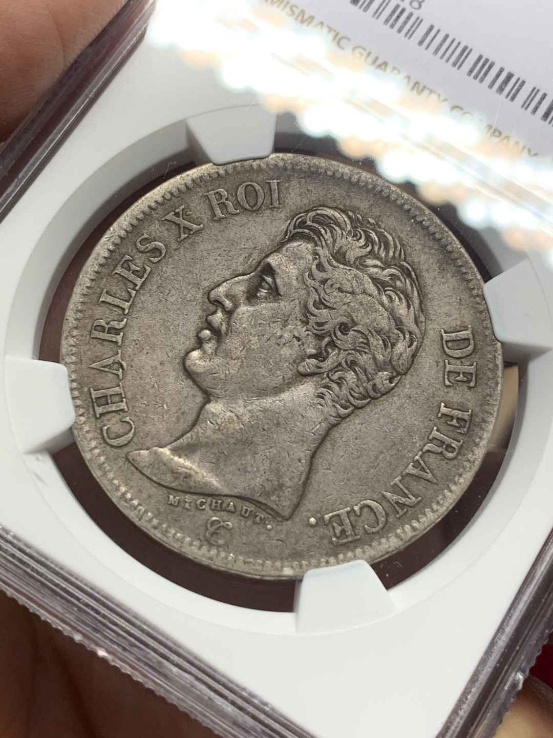 《竞宝斋》第112场-周日，周一 ，2场连拍（全场包邮） 第三名 NGC-XF40 法国1826-MA年 查理十世 5法郎大银币 传世老包浆 非常漂亮