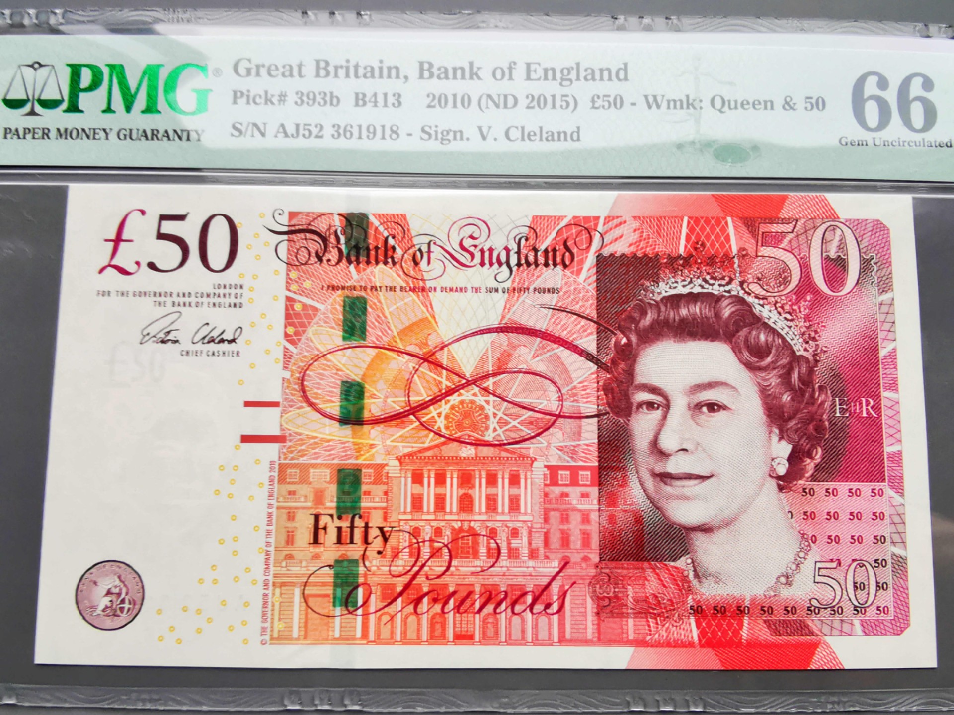 《崇甫堂》-英国纸钞PMG评级专场IV 英国 2015年  Pick:393b PMG-66 F序列50镑 博尔顿和瓦特