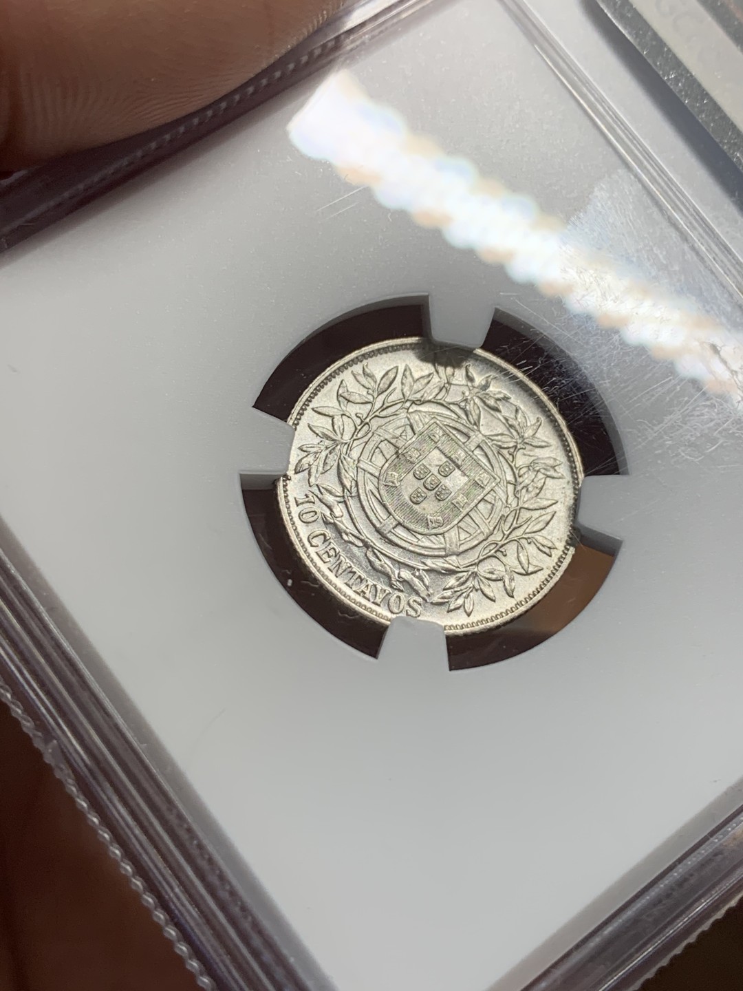 《竞宝斋》第112场-周日，周一 ，2场连拍（全场包邮） NGC-AU58 葡萄牙1915年 自由女神头像 10分银币 原光好品