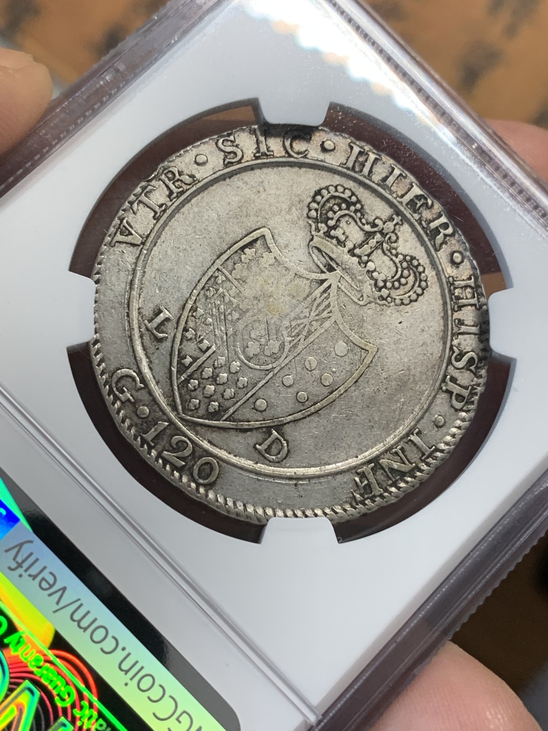 《竞宝斋》第112场-周日，周一 ，2场连拍（全场包邮） NGC-XF45 意大利1805年 斐迪南四世 120G大银币 原味好品 稀少品种