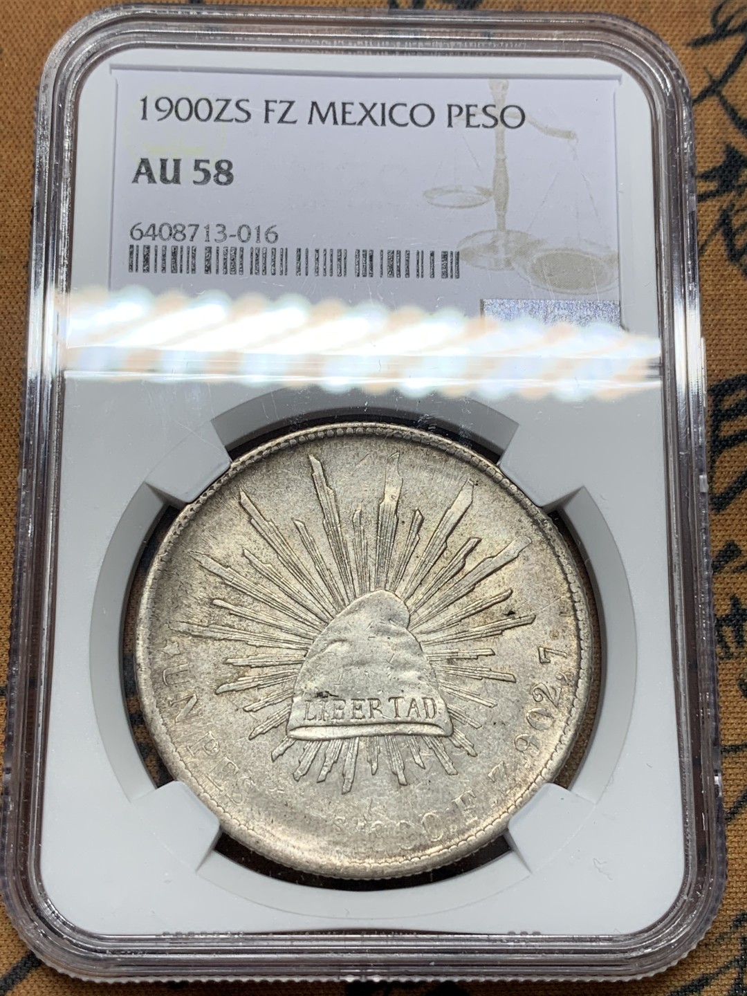 《竞宝斋》第112场-周日，周一 ，2场连拍（全场包邮） NGC-AU58 墨西哥1900年ZS 直边鹰洋 1比索大银币 