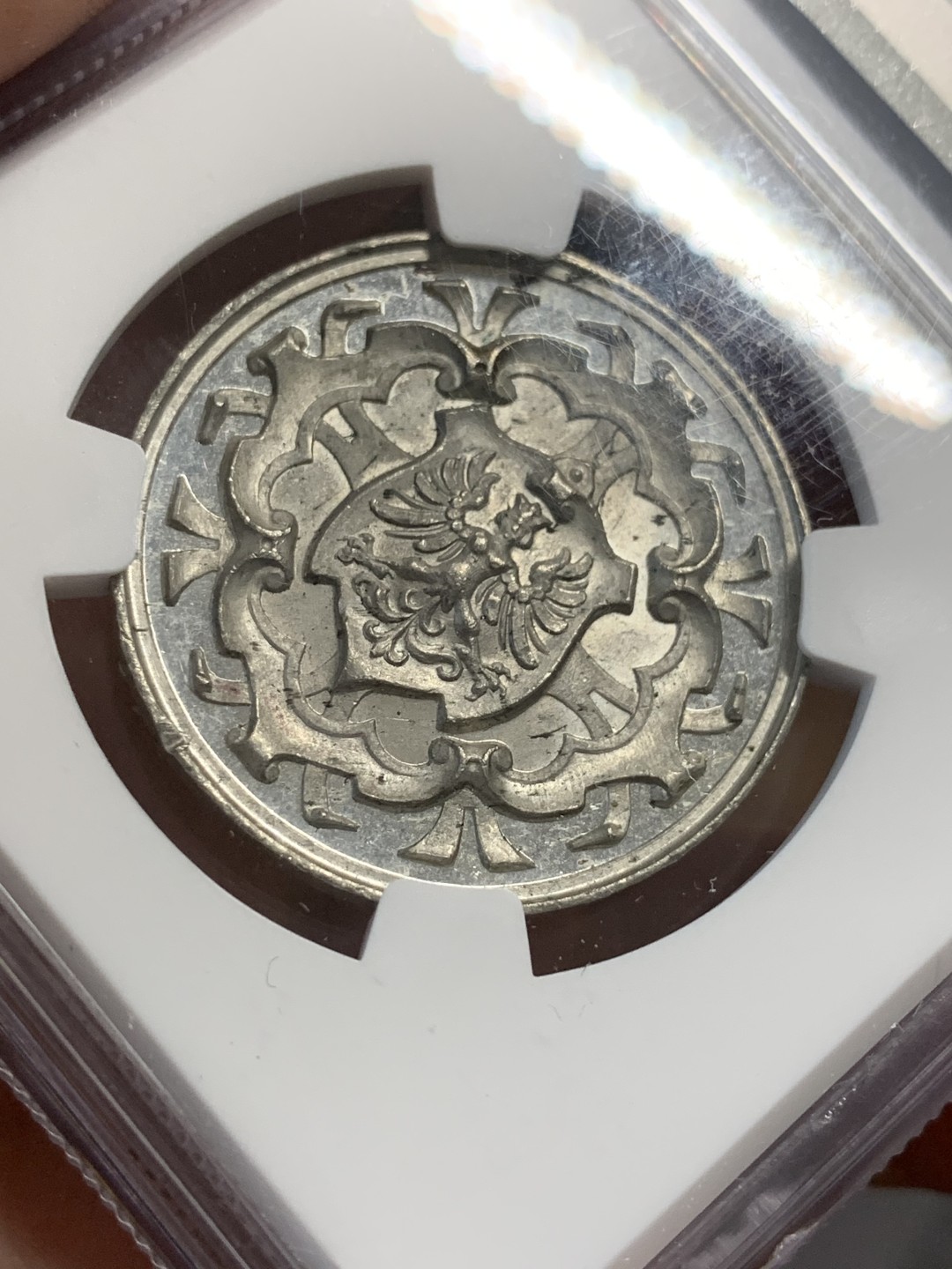 《竞宝斋》第112场-周日，周一 ，2场连拍（全场包邮） NGC MS62 德国 1882年 纽伦堡 纪念章 WM白金属材质  工艺很不错