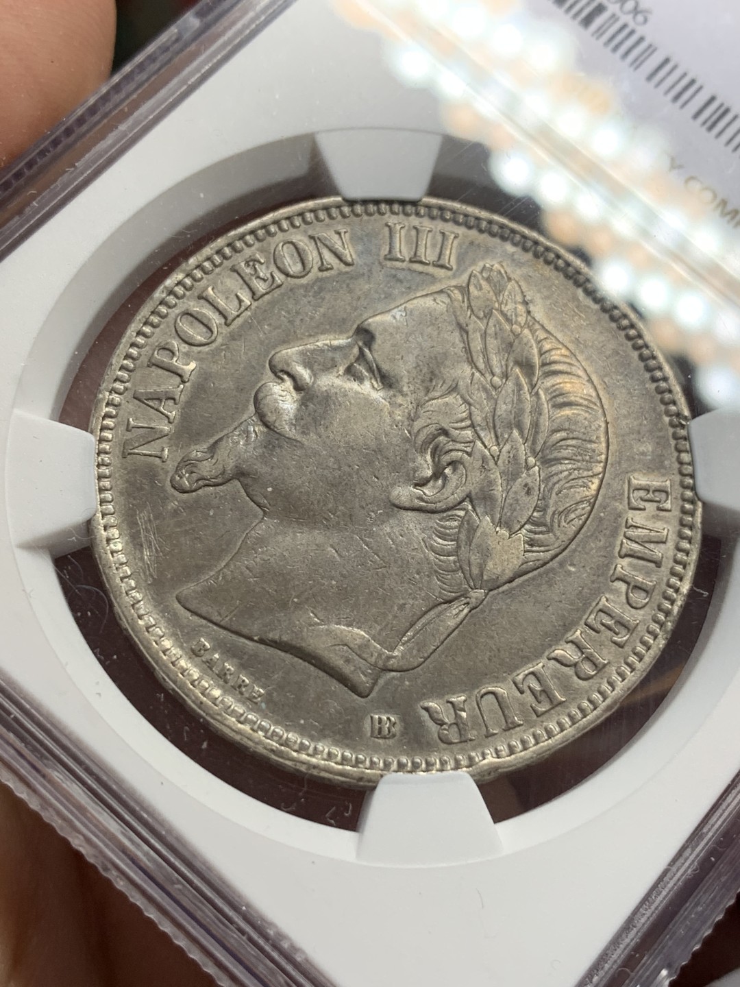 《竞宝斋》第112场-周日，周一 ，2场连拍（全场包邮） NGC XF 法国1869年拿三5法郎 银币