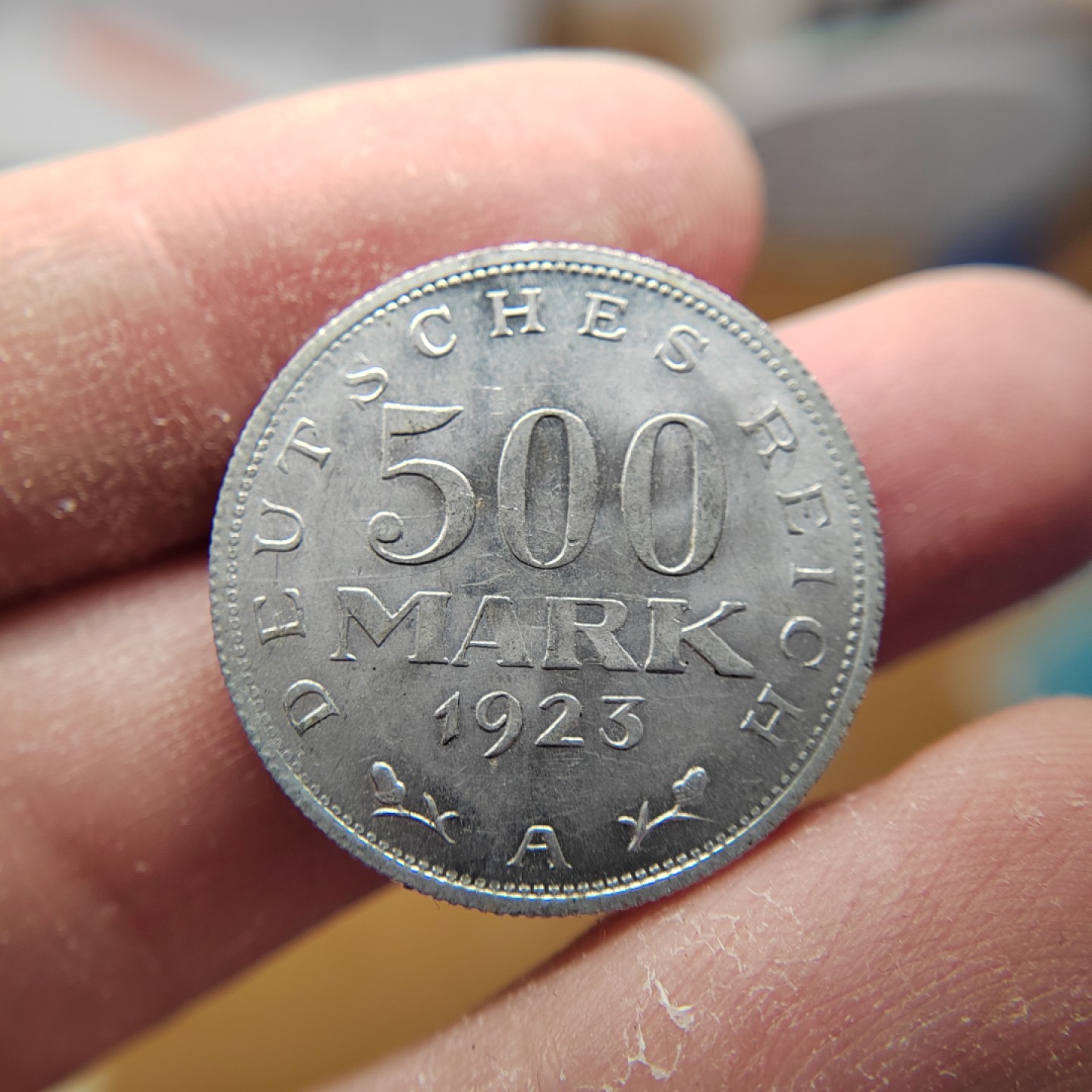 王之爱好～外国钱币 1923年，500马克，德国魏玛铝币