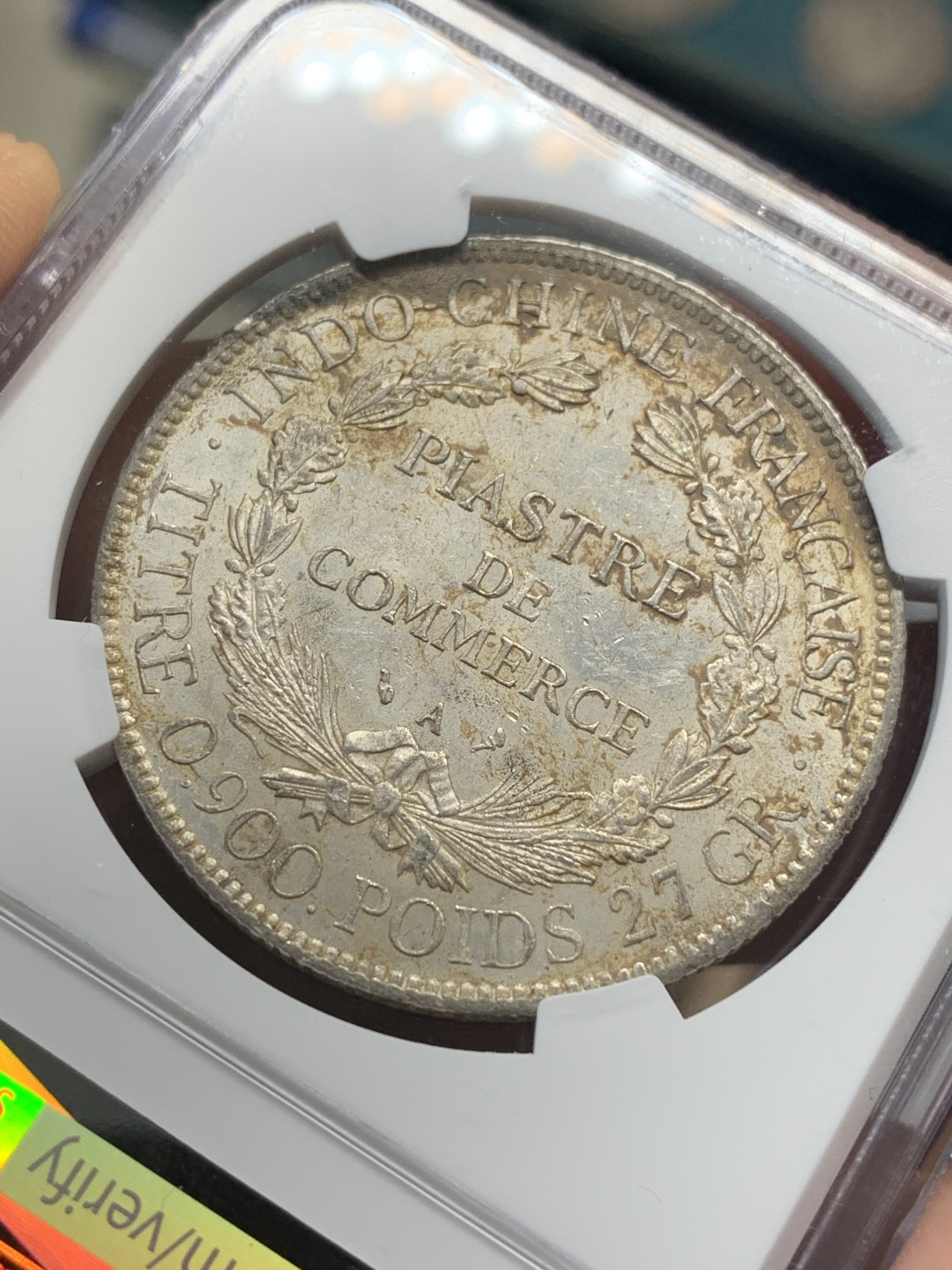 《竞宝斋》第112场-周日，周一 ，2场连拍（全场包邮） NGC UNC 法属印支 1903年 坐人 银币 给了包浆97 这个可以挽救 状态极好