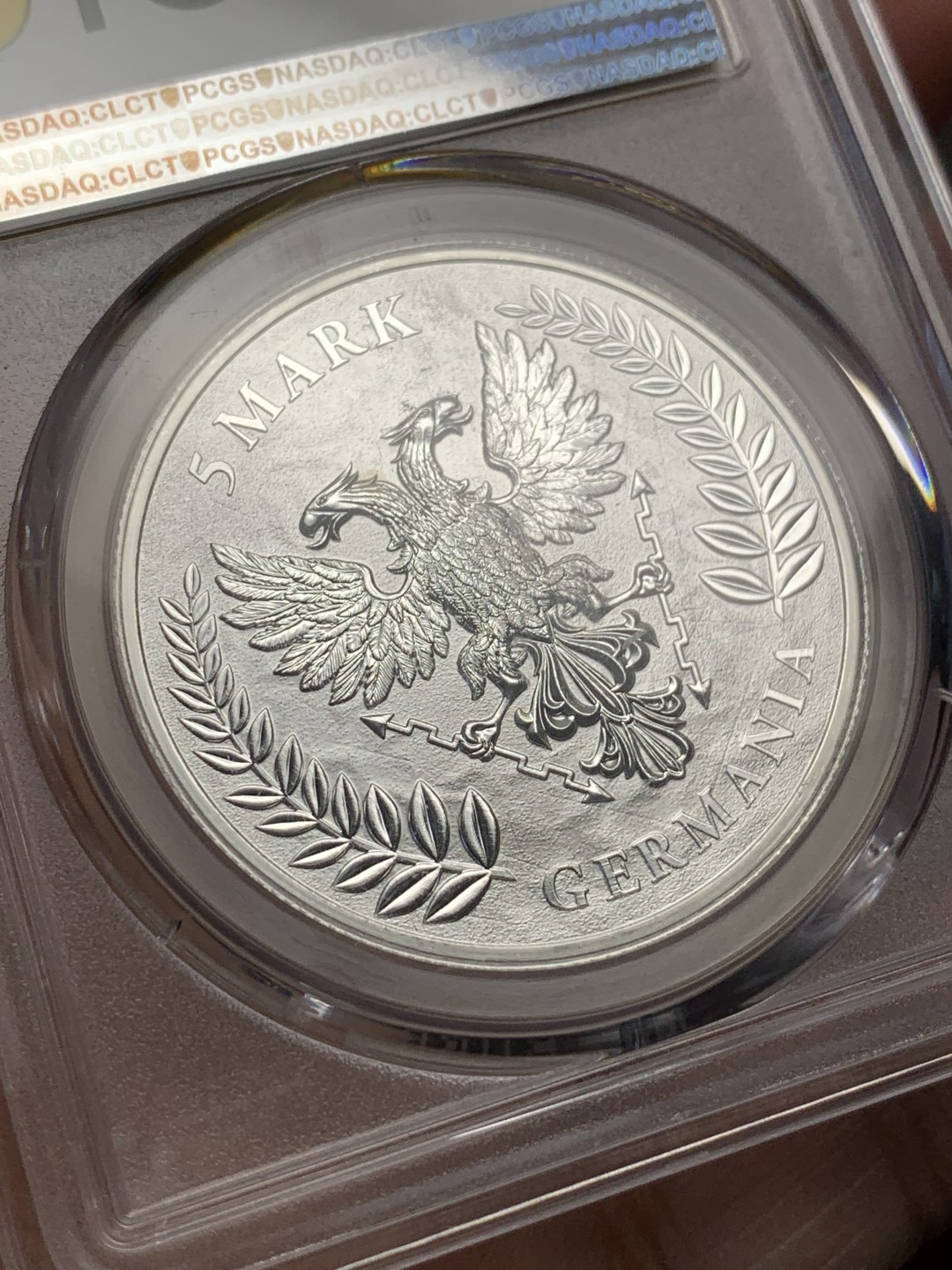 《竞宝斋》第112场-周日，周一 ，2场连拍（全场包邮） PCGS-MS69 德国2020年5马克纪念大银，日耳曼妮娅女神与雄鹰。日耳曼尼亚造币厂出品，女神系列，顶级分数