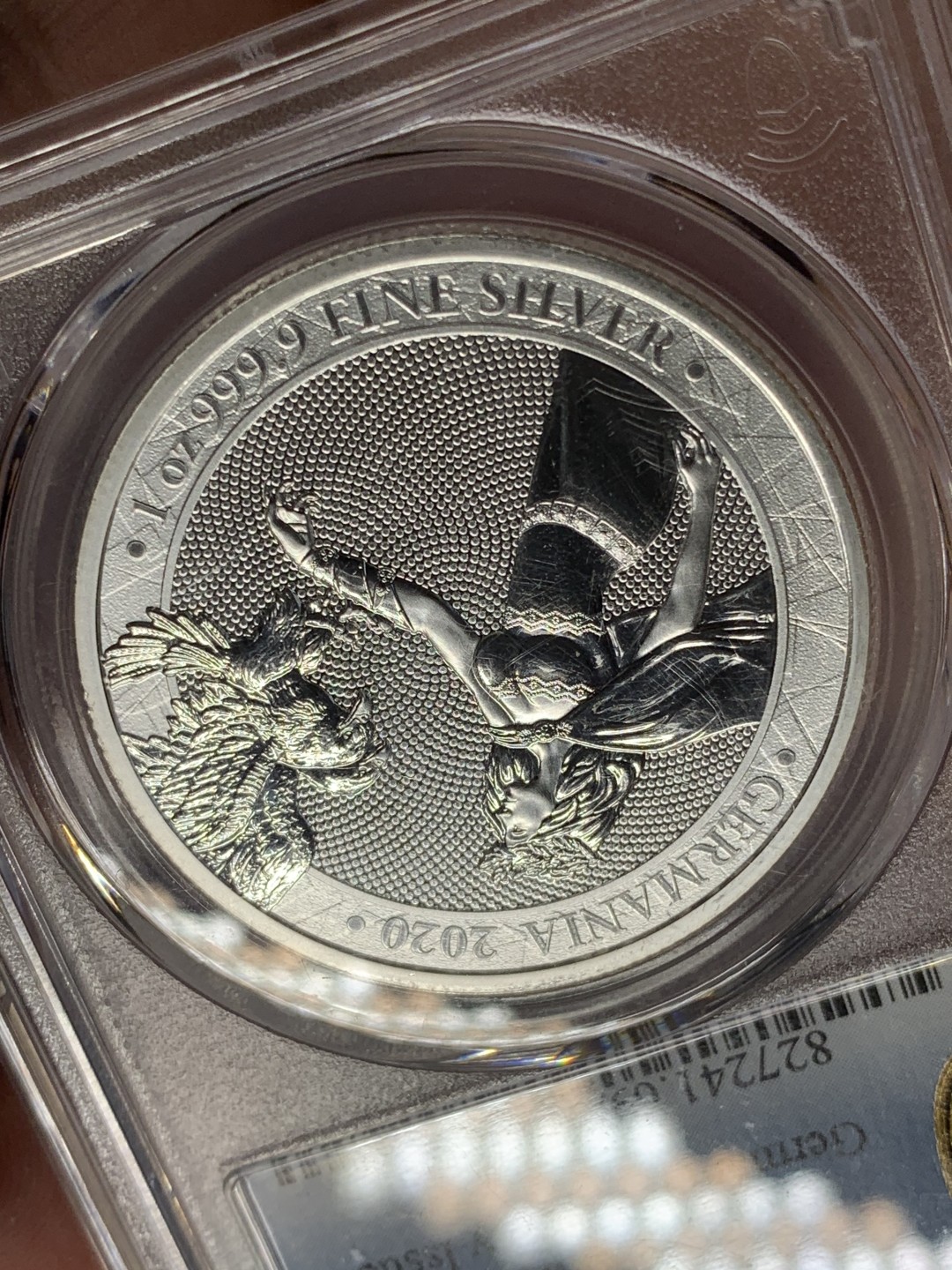 《竞宝斋》第112场-周日，周一 ，2场连拍（全场包邮） PCGS-MS69 德国2020年5马克纪念大银，日耳曼妮娅女神与雄鹰。日耳曼尼亚造币厂出品，女神系列，顶级分数