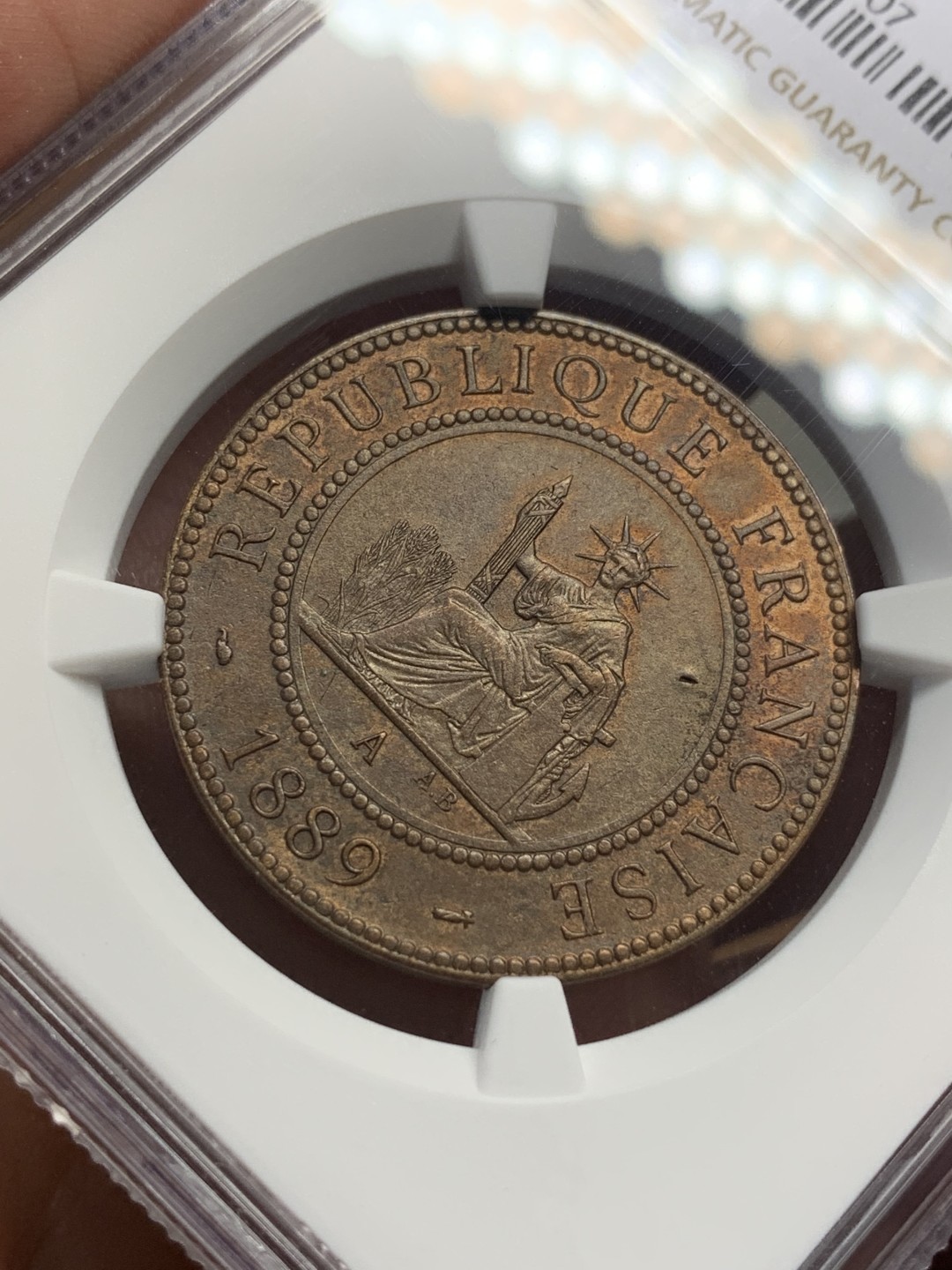 《竞宝斋》第112场-周日，周一 ，2场连拍（全场包邮） NGC AU58 BN 法属印度支那1889年百分之一 铜币      