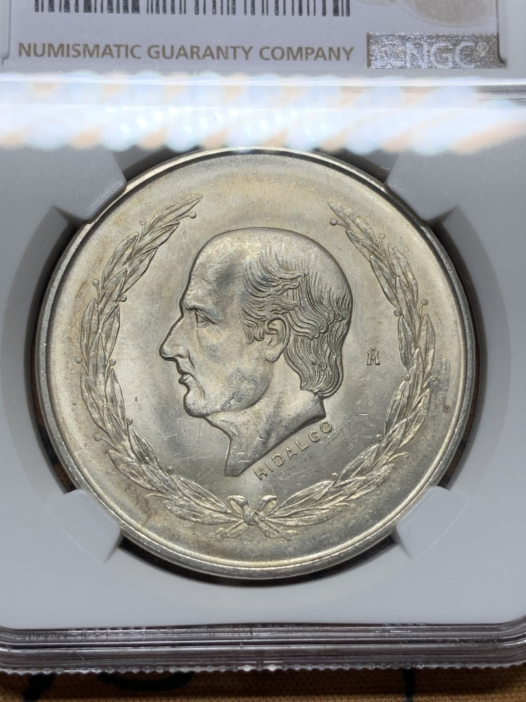 《竞宝斋》第112场-周日，周一 ，2场连拍（全场包邮） NGC-MS62 墨西哥1952年 5比索大银币 车轮转光 顶级状态