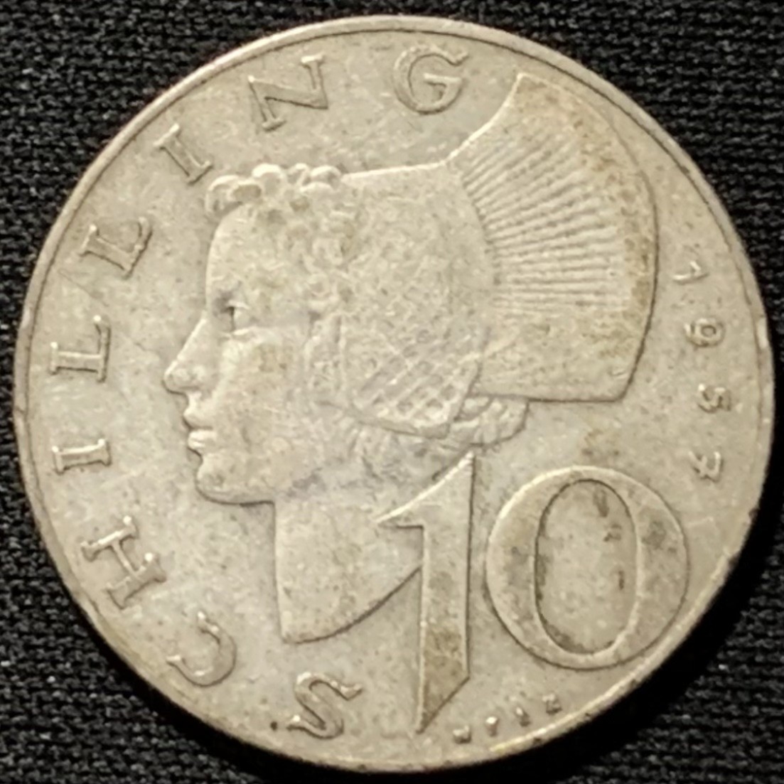 紫瑗钱币——第251期拍卖 奥地利 1957年 女神 10先令 7.5克 0.64银