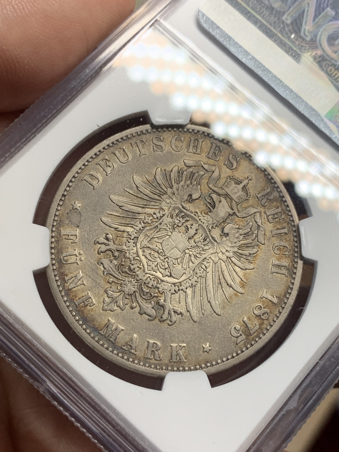 《竞宝斋》第112场-周日，周一 ，2场连拍（全场包邮） NGC VF35 1875年符腾堡5马克银币 味道佳