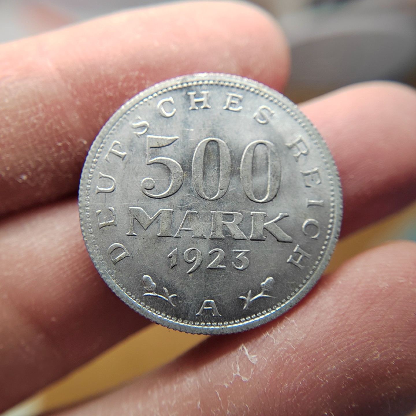 王之爱好～外国钱币 1923年，500马克，德国魏玛铝币