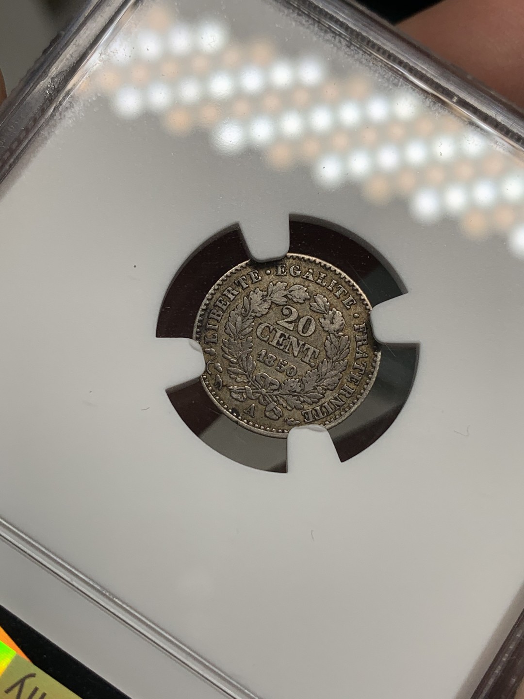 《竞宝斋》第112场-周日，周一 ，2场连拍（全场包邮） NGC-AU55 1850A 法国谷物女神20分银币 不常见的面值 小的还可以玩玩