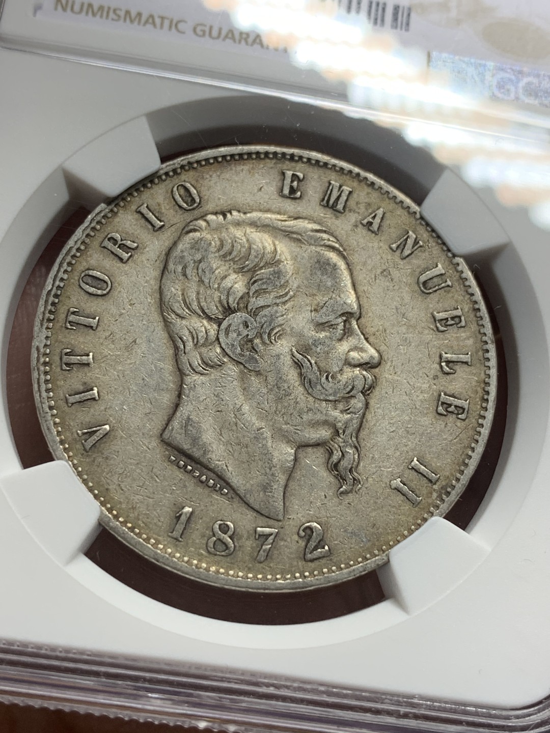 《竞宝斋》第112场-周日，周一 ，2场连拍（全场包邮） NGC-XF45 意大利1872年 艾曼纽尔二世 5里拉大银币 原味好品