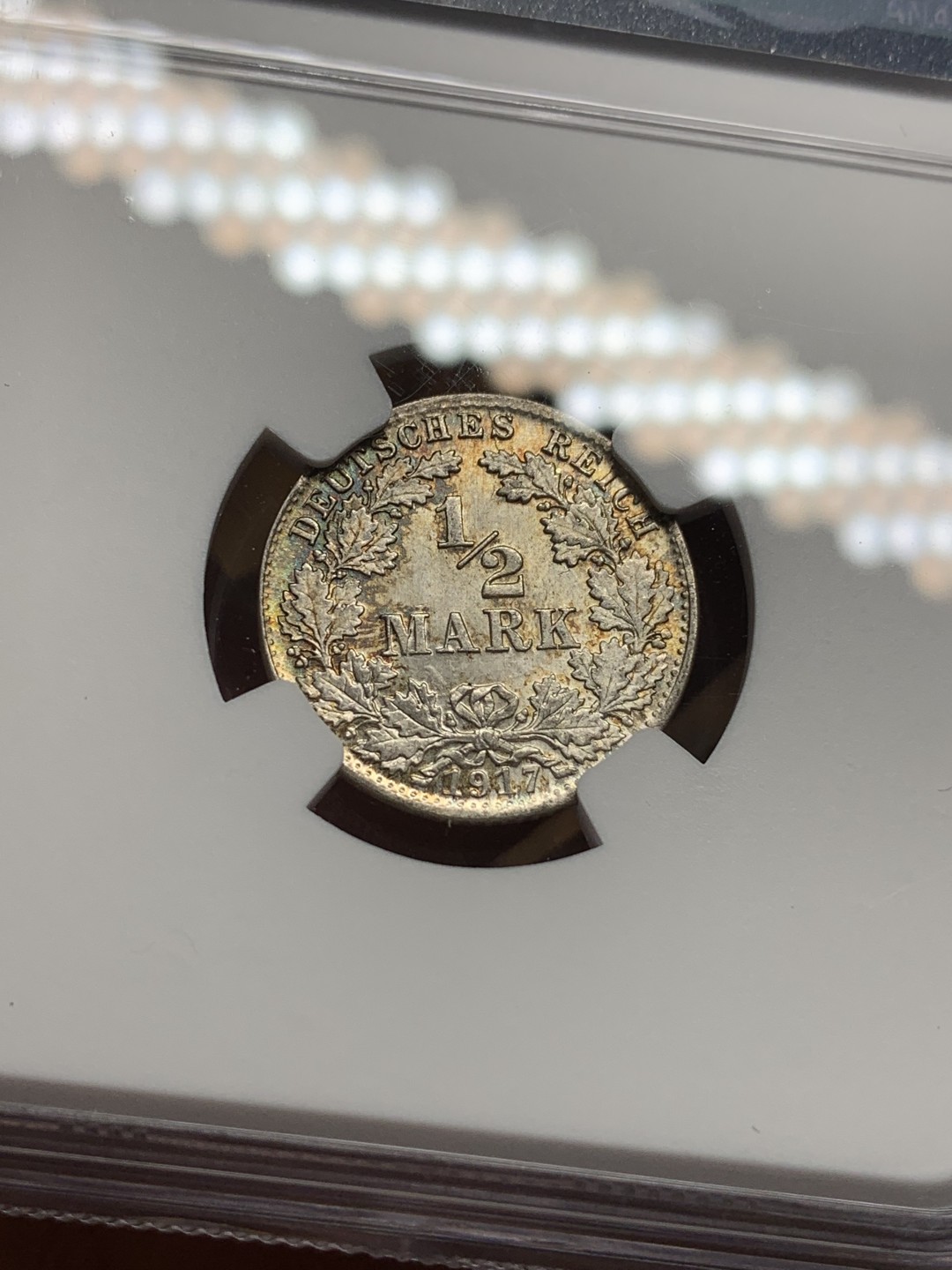 《竞宝斋》第112场-周日，周一 ，2场连拍（全场包邮） NGC-MS66 德国德意志第二帝国1917年半马克银币 高分